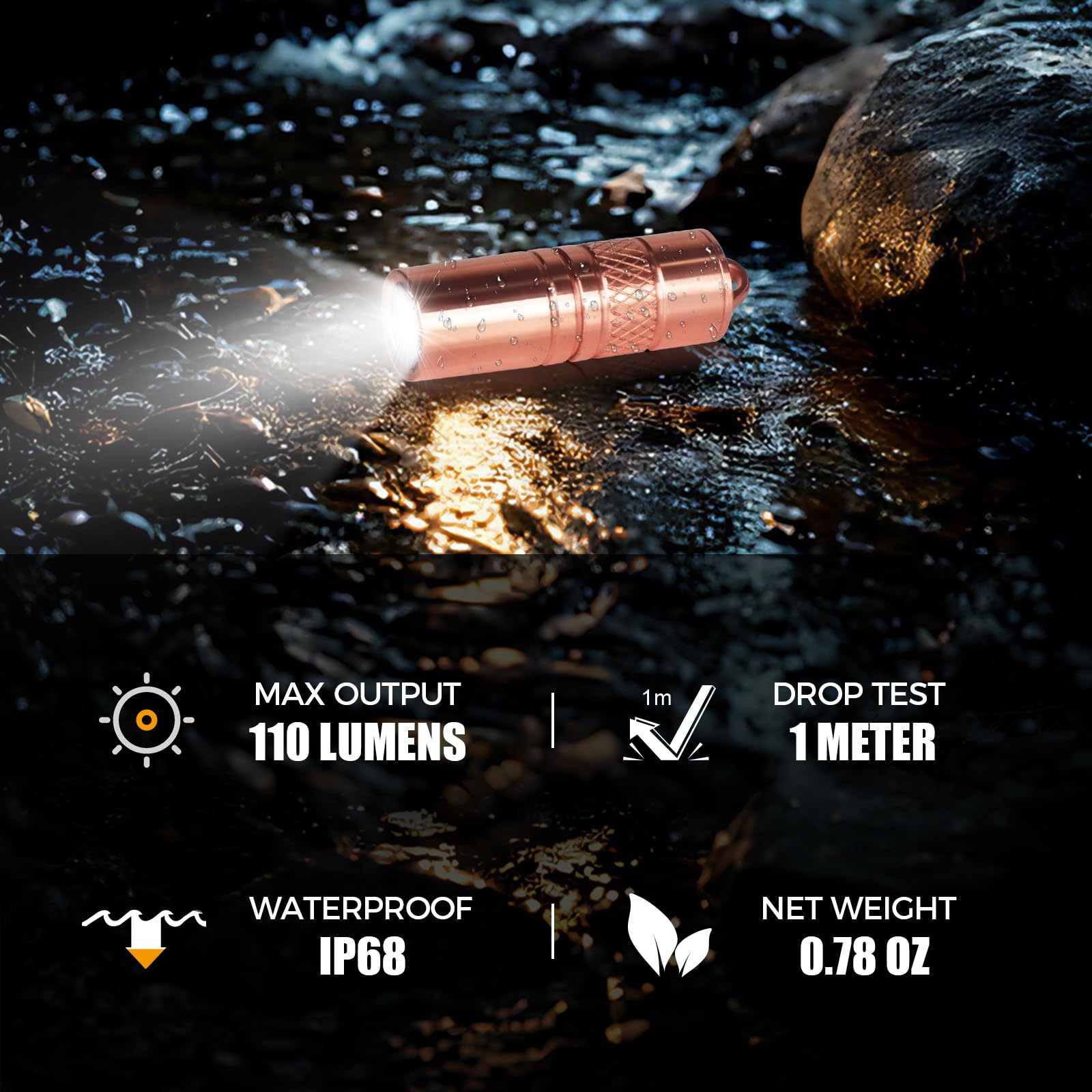 Brinyte M18 Copper Mini Keychain Flashlight Micro-Usb Rechargeable Key Chain Light 110 Lumen Tiny Pocket Flashlight Slim Mini Edc Light For Everyday Carry Camping Dog Walking Emergency