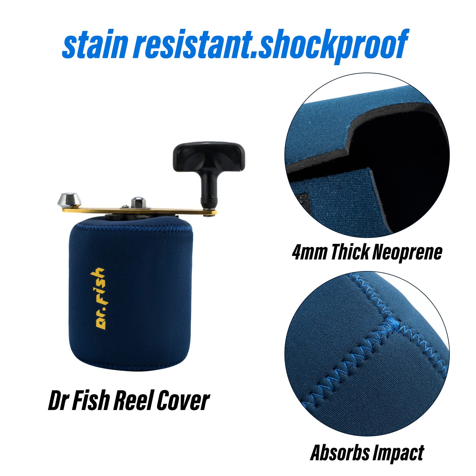 Dr.Fish Spinning Reel Cover, Fits 1000-3000, With 2 Round Baitcast Reel Cover Neoprene Fishing Reel Bag With Handle Slot, Spinning Reel Storage Case Pouch Reel Accessories