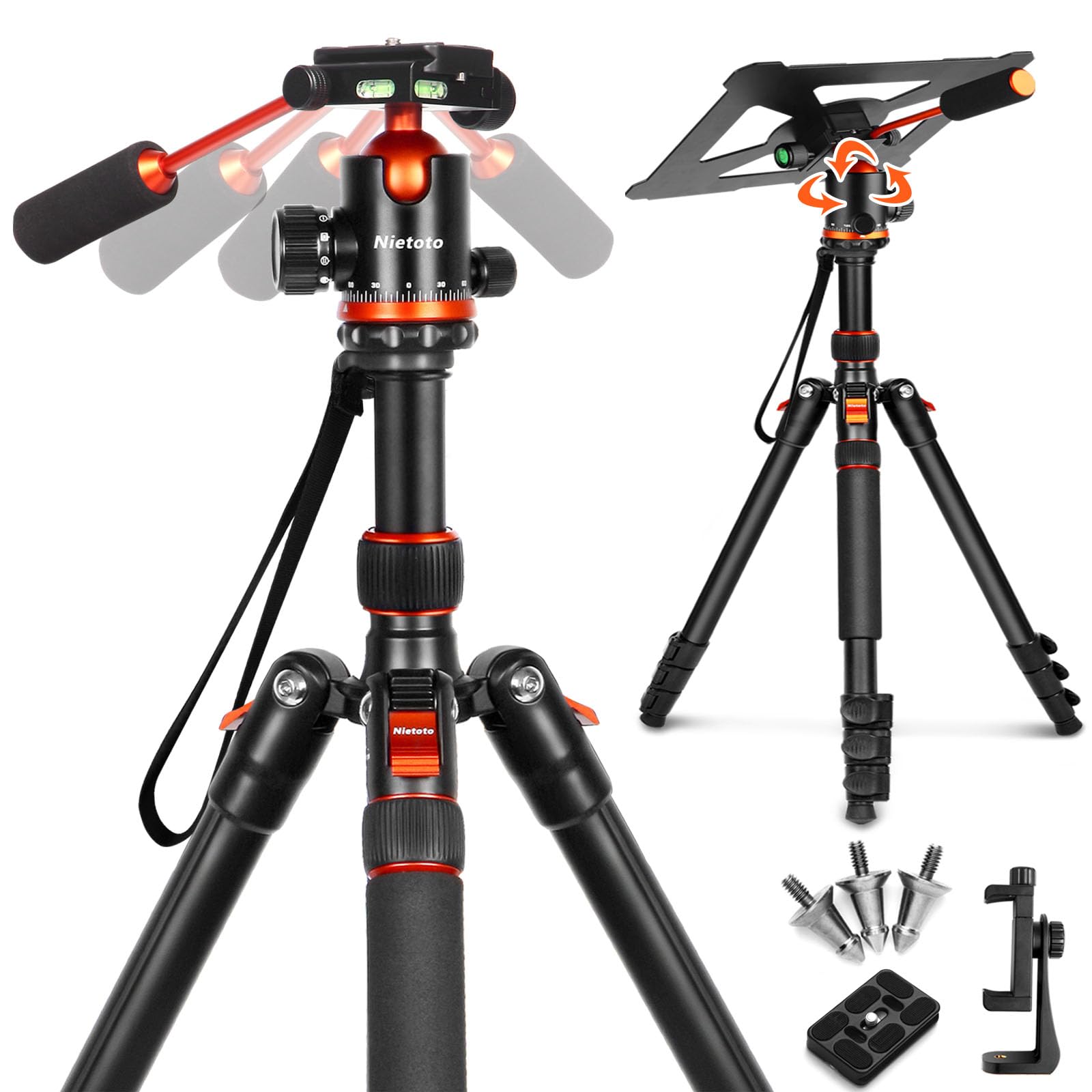 Nietoto Camera Tripods & Projector Stand, 2 In1 Tripod For Camera With Removable Metal Tray, Heavy Duty Tripod For Dslr. Projector. Sheet Music And Tablet, Extra Metal Spikes And Carry Bag.