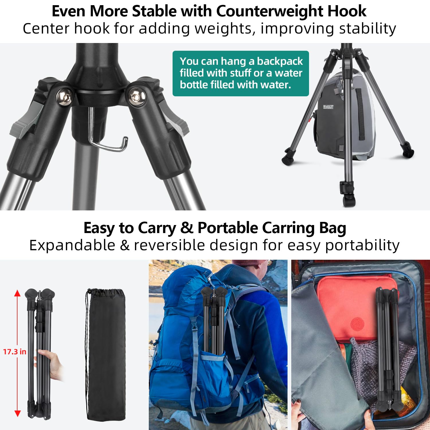 Jebutu Extendable Photography Light Stand, Adjustable 6.6Ft/2M Aluminum Light Tripod Stand For Travel, Reversible Portable Studio Lighting Tripod For Ring Light Camera Flash Light Strobe Light Webcam Softbox