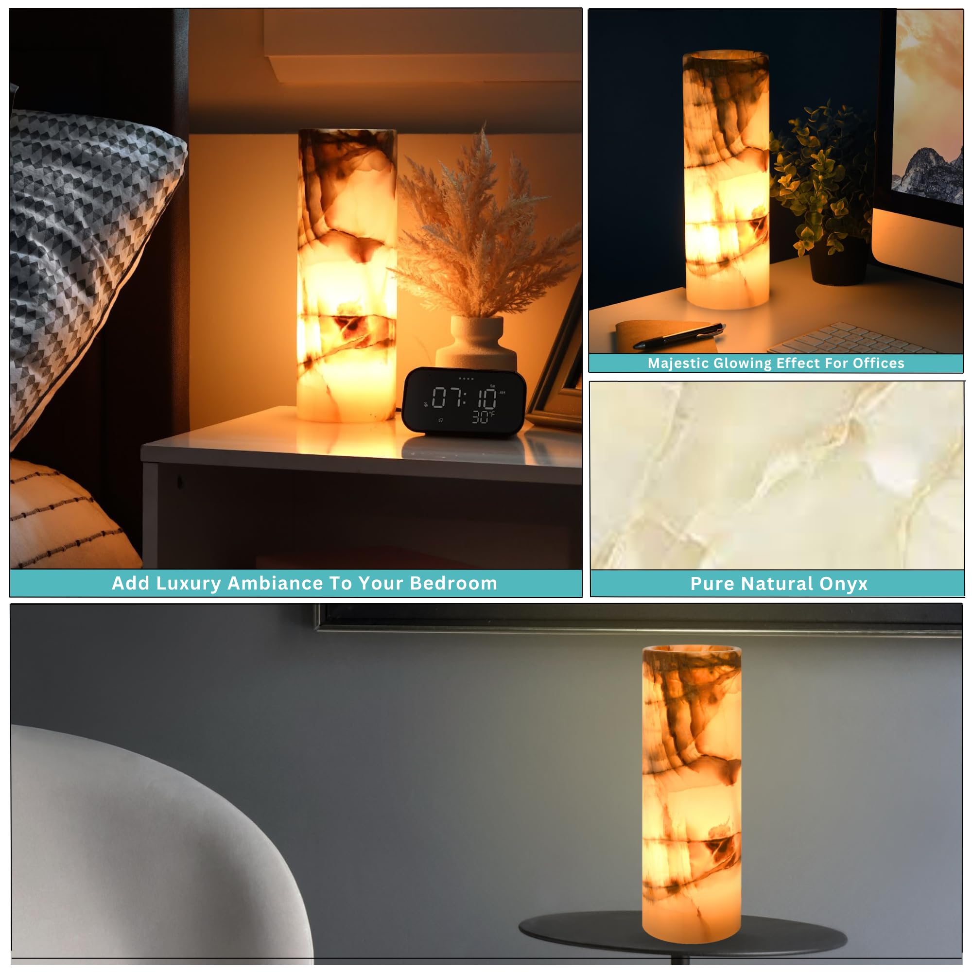 Umaid Handcrafted Onyx Marble Table Lamp – A Luxury Touch For Dad This Father’S Day – Warm Amber Glow, Dimmable Cord & Bulb – Unique Home Decor For Bedroom, Desk, Office, Living Room, Or Bedside
