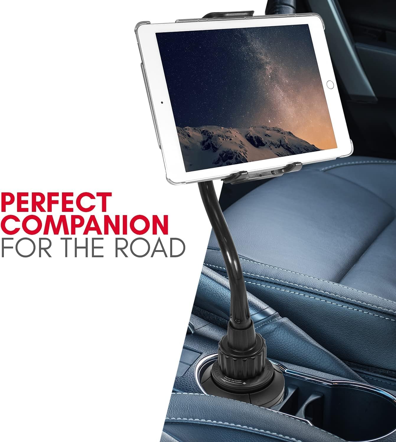 Macally Cup Holder Tablet Mount For Car - Sturdy And Adjustable Design - Tablet Holder For Car Cup Holder - Compatible With Ipad Pro/Air/Mini, Etc.