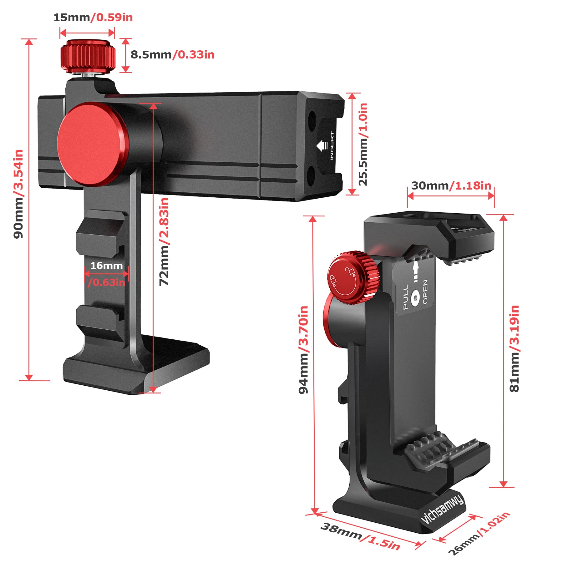 Vichsamwy Metal Phone Tripod Mount With 3 Cold Shoes & 1/4" Arca Port, 360° Rotation Cell Phone Tripod Adapter For Iphone,Samsung & All Android Smartphones, Phone Stand Holder For Photography & Video Recording