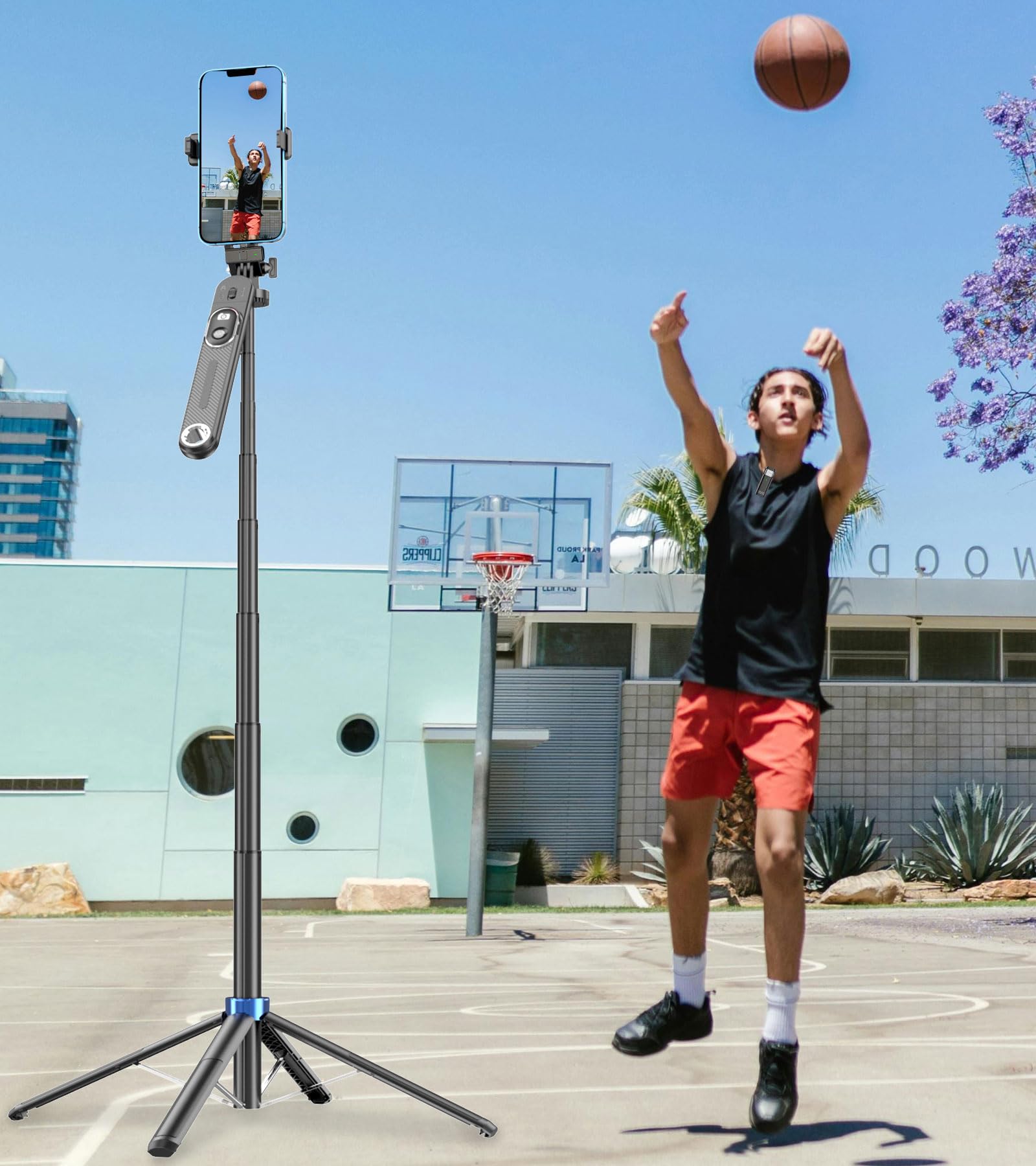Ezcoloris Portable Tripod Stand For Iphone, Selfie-Traval Tripod With Phone Holder Adjustable Mobile Photography