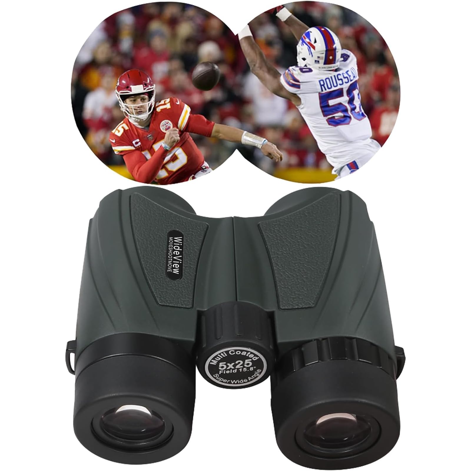 Move Shoot Move 5X25 15.8° Ultra Wide Angle Binoculars For Sports – Large Field Of View, 829Ft/ 1000Yds – Compact Binoculars For Spectator Sports – Portable For Nfl, Golf, Tennis, Baseball, Badminton