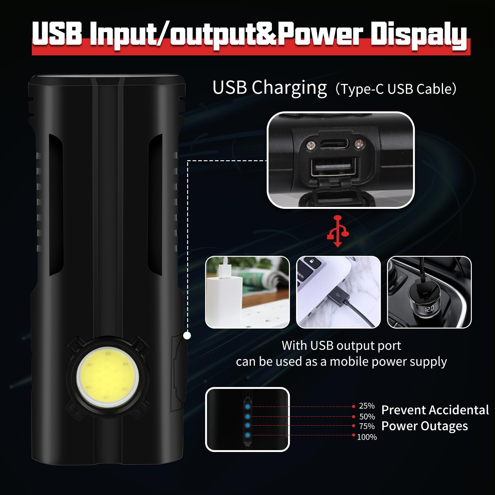 Lidefox Flashlight Rechargeable High Bright 1000 Lumen With Cob Work Light Magnetic Base And Pocket Clip Ipx4 Waterproof For Car Repairing Camping Hiking Emergency