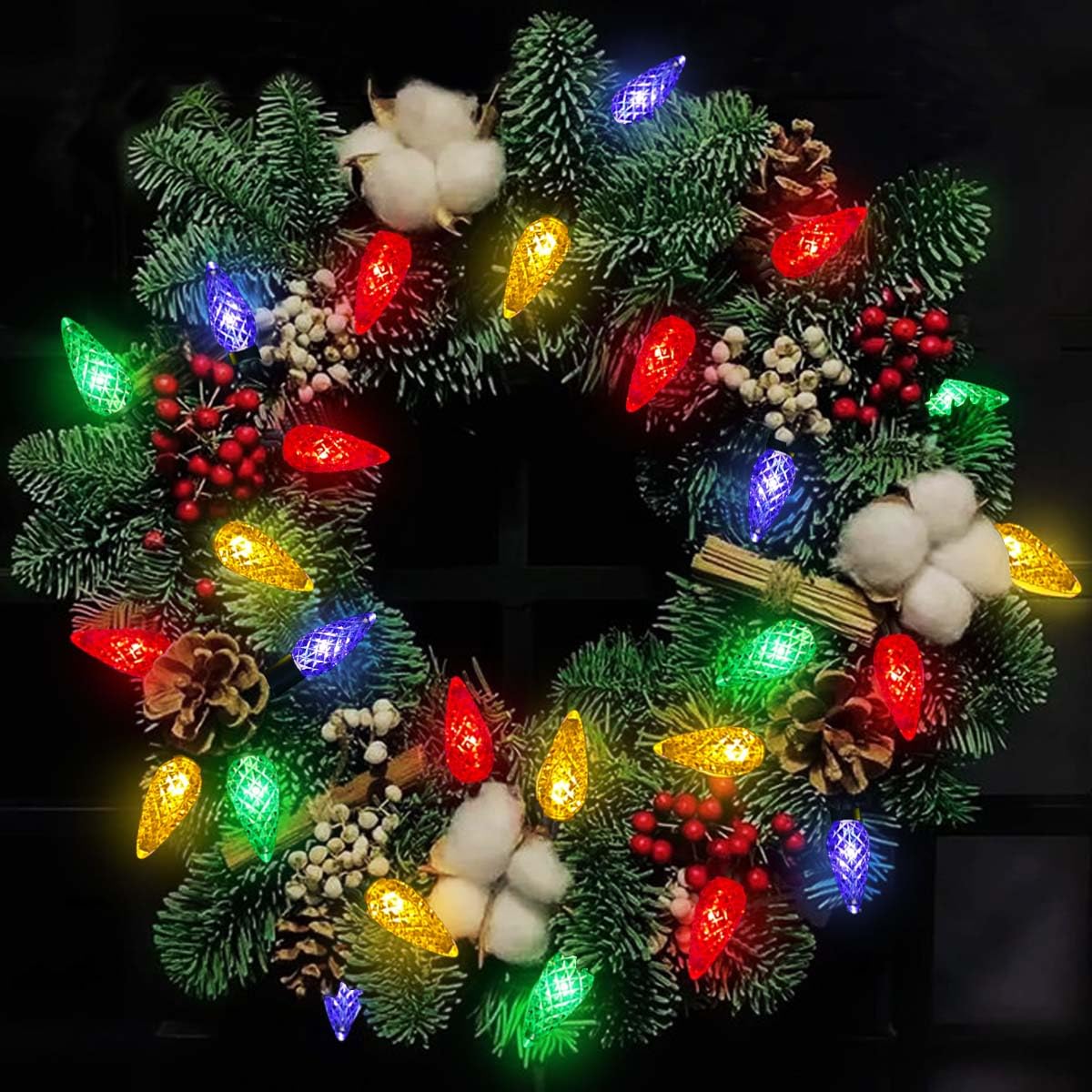 Iloverd C6 Solar Outdoor Multicolored 50Led 8 Modes Strawberry Christmas String Lights Waterproof For Xmas Tree Wreath Garland Garden Patio