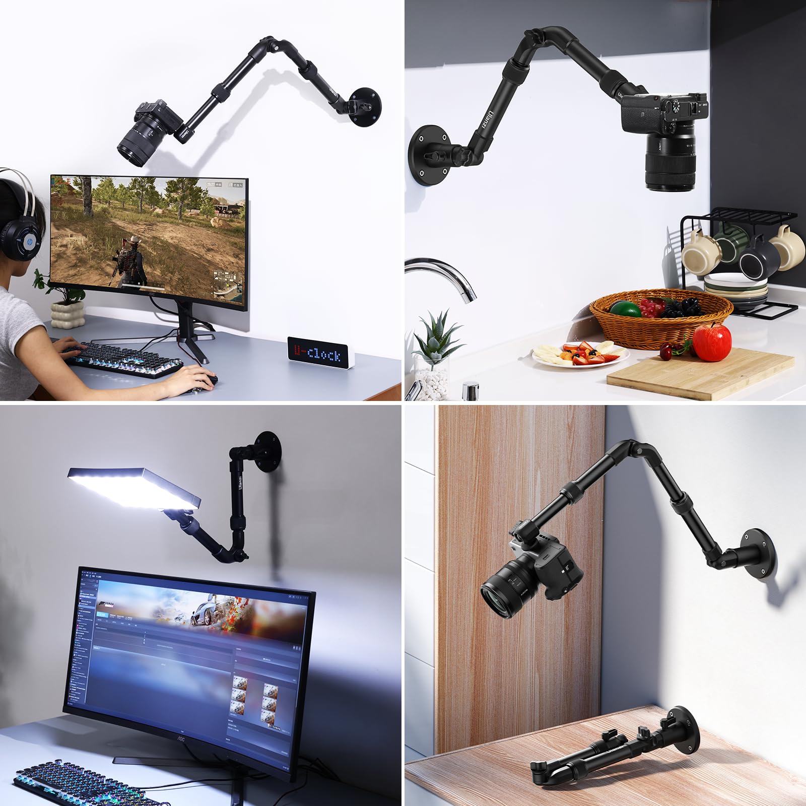 Ulanzi Zj04 Magic Arm Camera Wall Mount Overhead Mount, 70Cm/27.6Inch Aluminum Adjustable Articulating Arm W 1/4" Ball Head For Cameras Dslr Lights Mount For Live Streaming/Photo Video Shooting