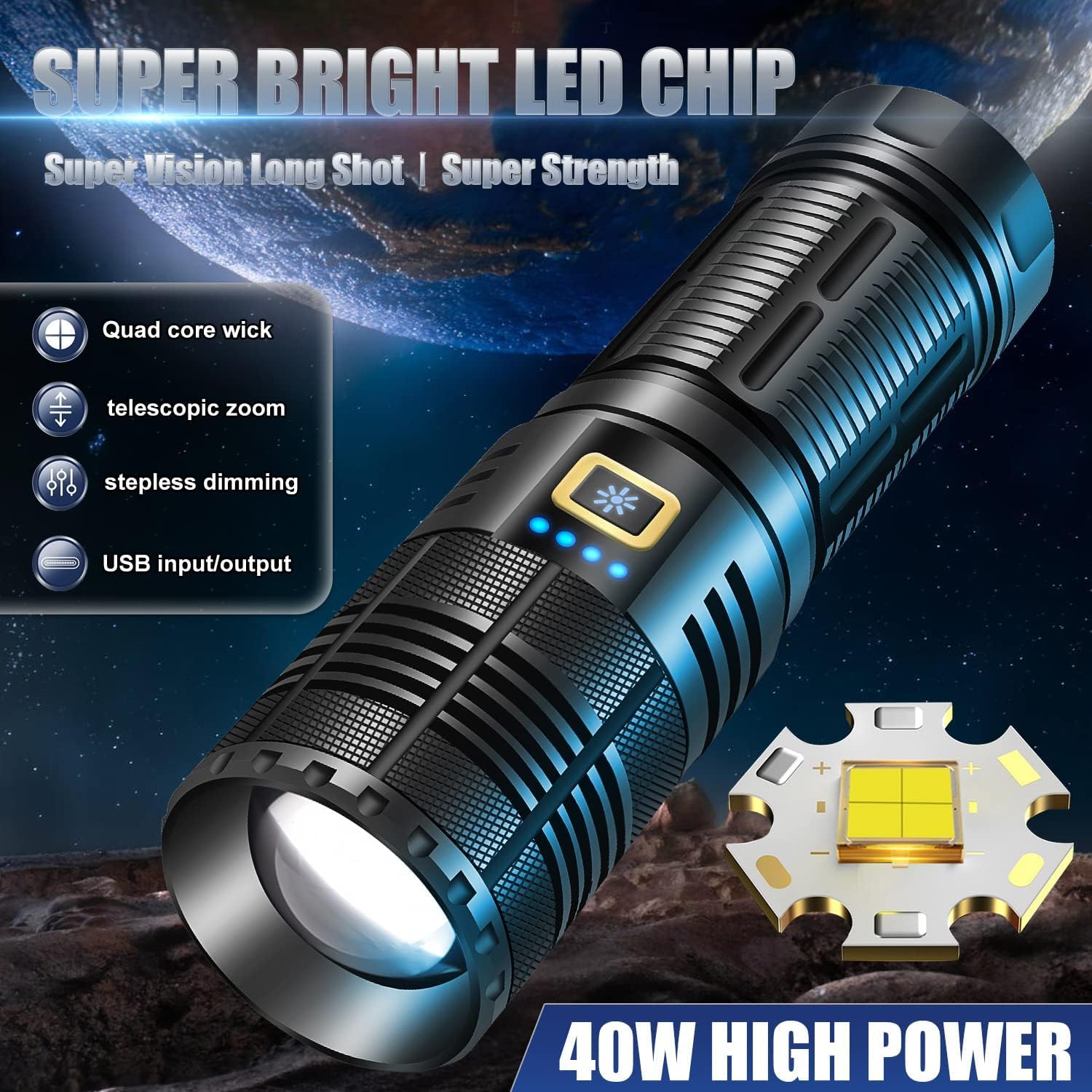 Fuerkeem Rechargeable Flashlights 990,000 Lumens, Super Bright Led Flashlight High Lumens With 9000 Mah Capacity, World'S Brightest Flashlight Shoots 10,000 Feet For Camping Hiking Emergency