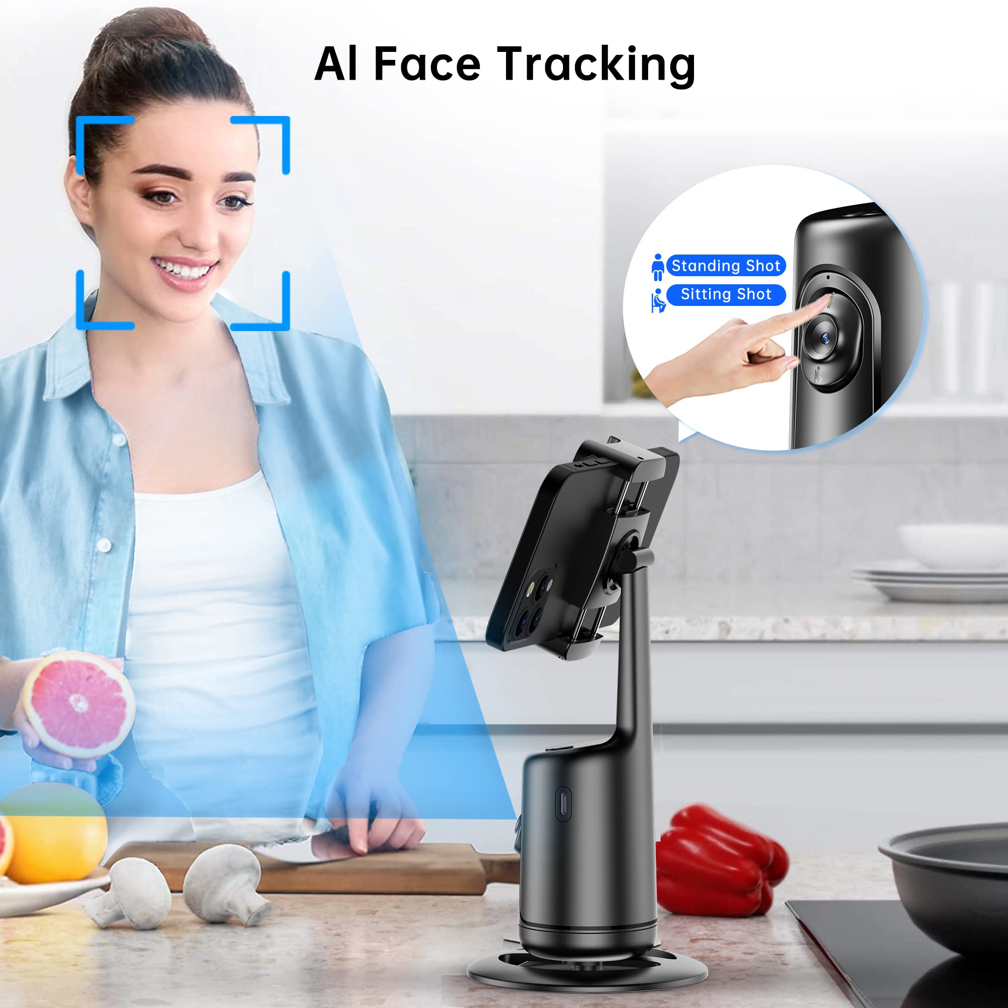 Selfieshow Auto Tracking Phone Holder, Auto Face Tracking Tripod, Portable All-In-One Smart Selfie Stick 360 Rotation Fast Face & Object Tracking Cameraman Robot Mount For Phone Video Vlog Live Streaming(Black)
