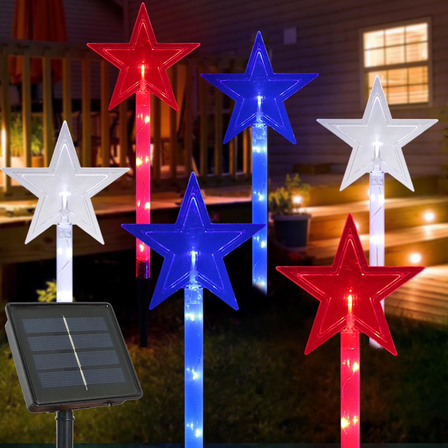 Ohwewant 6Pcs Red White And Blue Star Lights For Outdoor 4Th Of July Decorations, Waterproof Solar 4Th Of July Lights Outdoor Patriotic Decorations For July 4Th Independence Day, Memorial Day