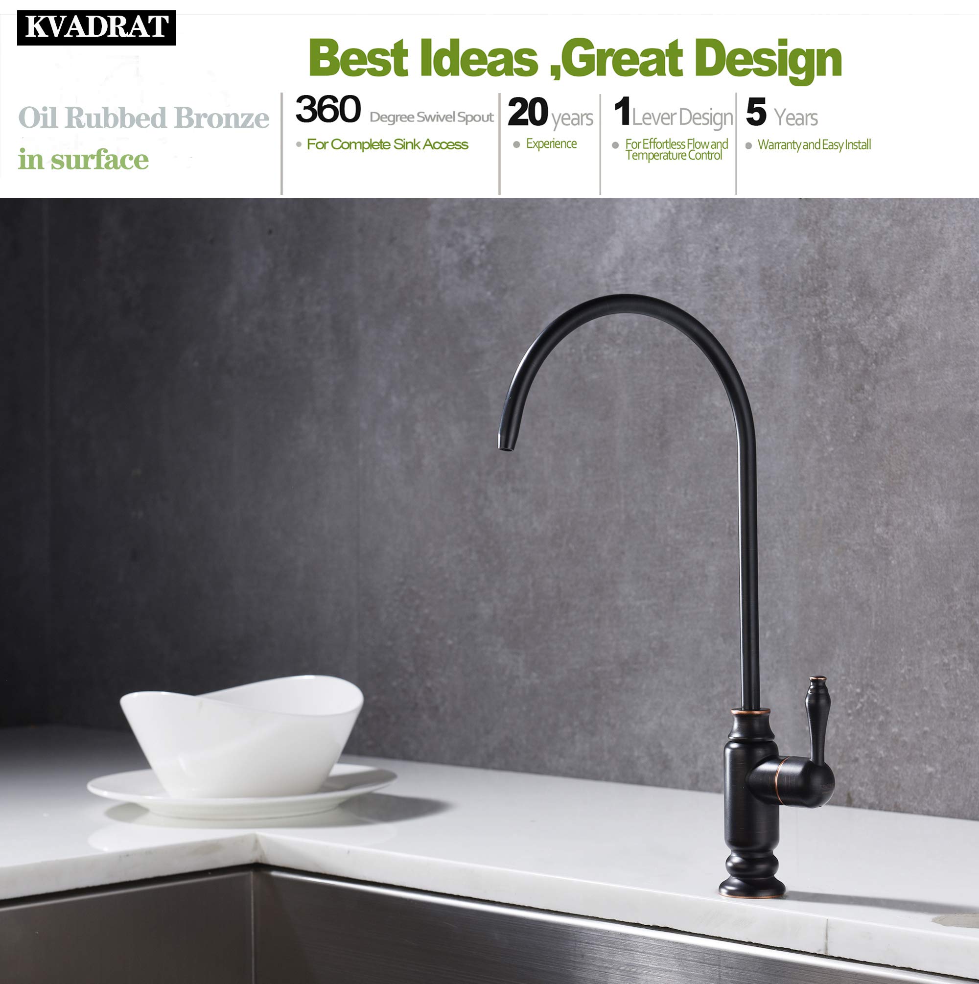 Kmeino Oil Rubbed Bronze Water Drinking Faucet, 100% Lead-, Universal Fit For Ro Systems, Low Noise, Ceramic Disk Cartridge, Sink Mount
