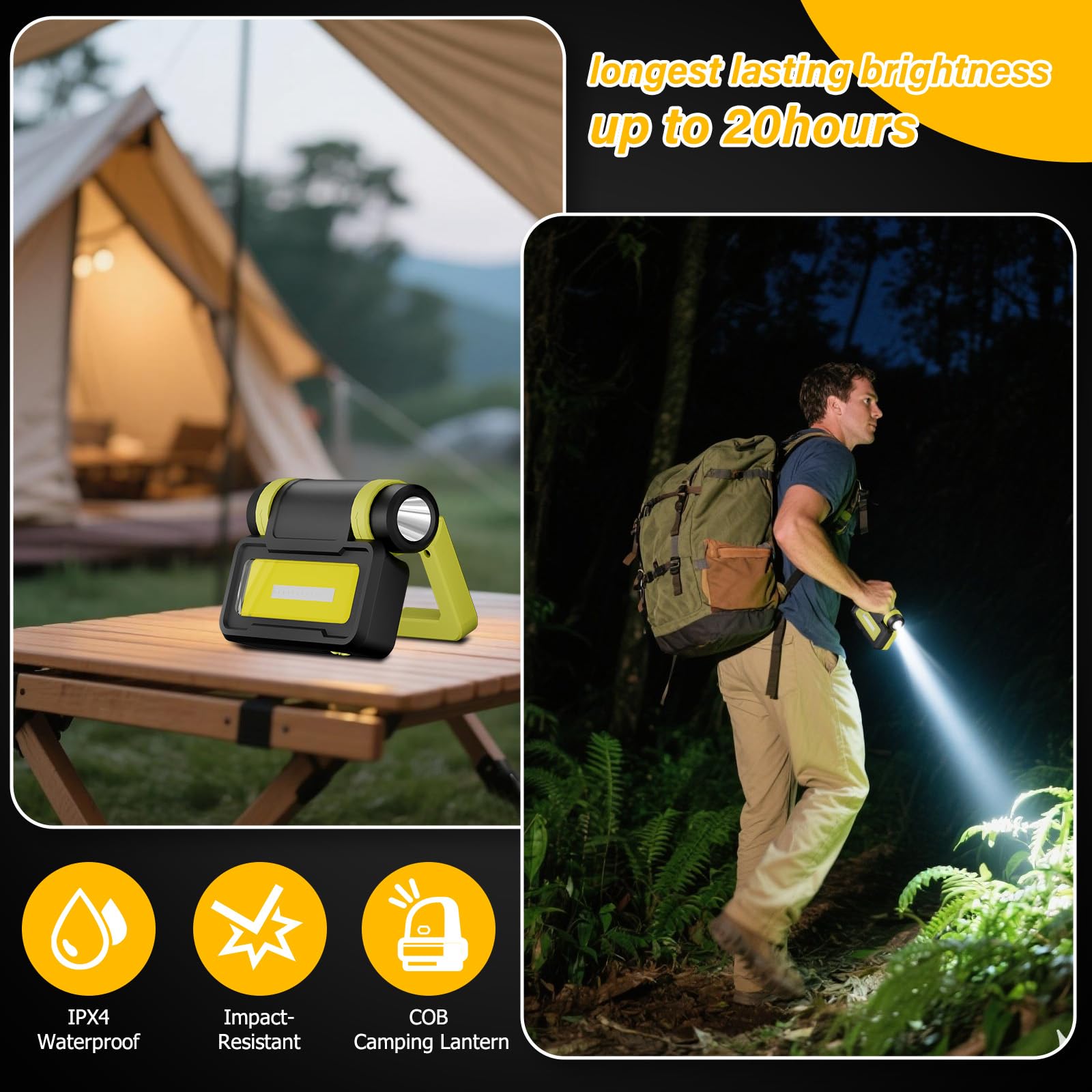 Tremdwoto Led Work Light, Flashlight With Cob Camping Lantern, 1000Lm Magnetic Flashlight, 200°Foldable, 5+3 Modes, Rechargeable Waterproof Handheld Flashlights For Camping, Home, Car Repair, Emergency, Fishing