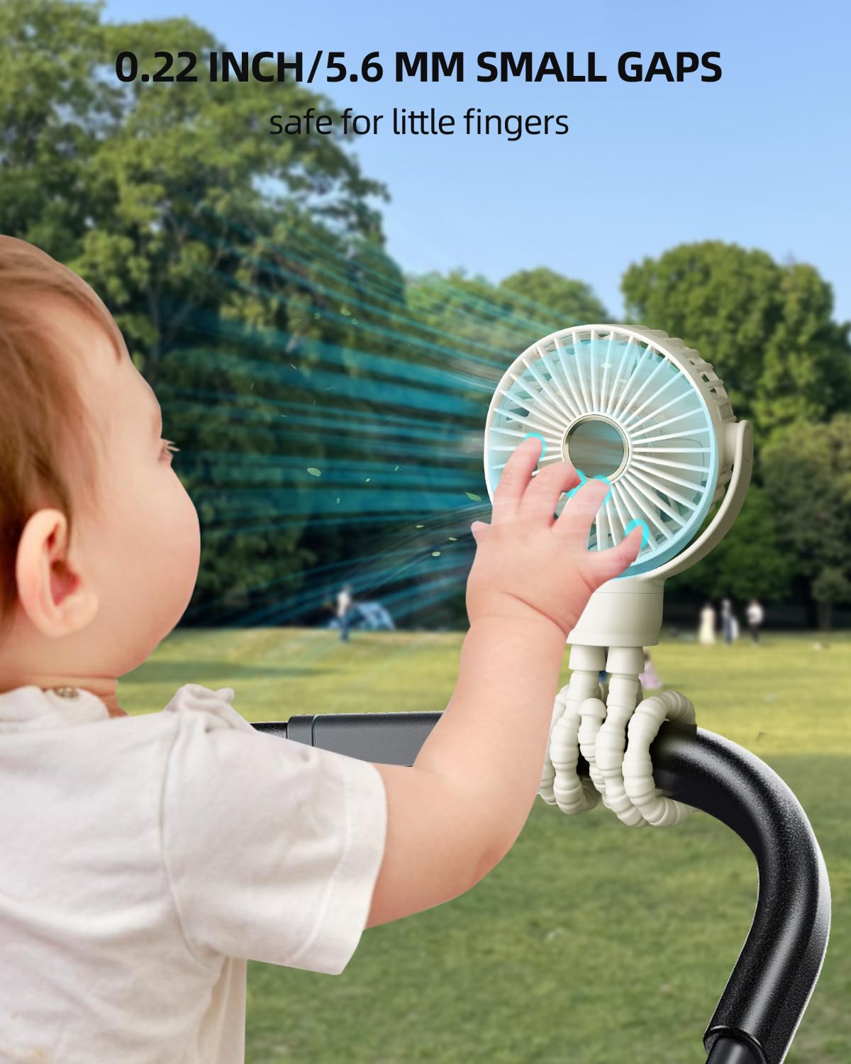 Kidee Portable Stroller Fan, Mini Baby Fan Battery Operated, Led Display With 3 Speeds, Small Clip