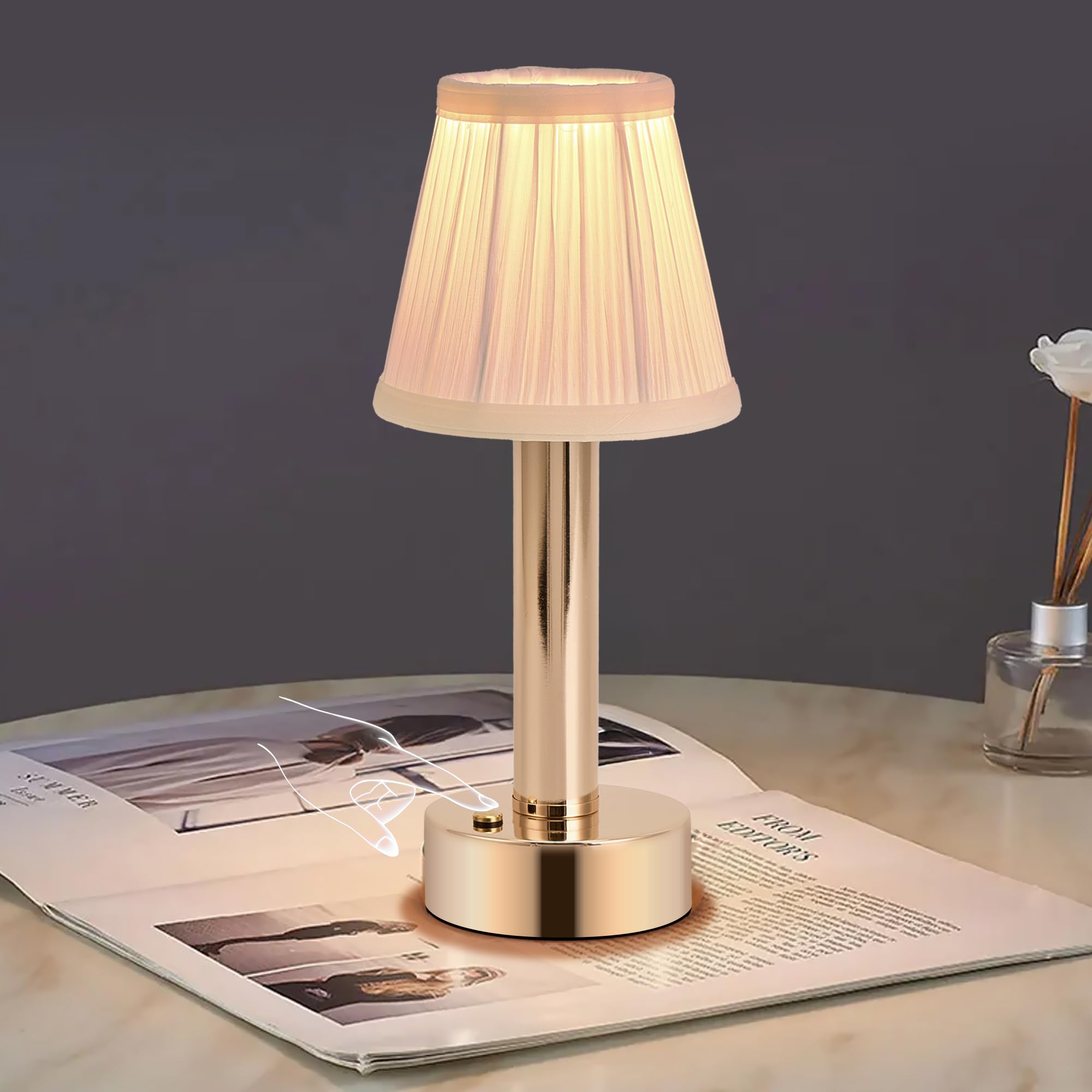 Homluce 11.2 Inch Rechargeable Small Table Lamp Cordless, 5000Mah Battery Operated Mini Touch Lamps Wireless With Pleated Cloth Shade, Portable For Bedside, Living Room, Home Office, Kitchen Dining Room