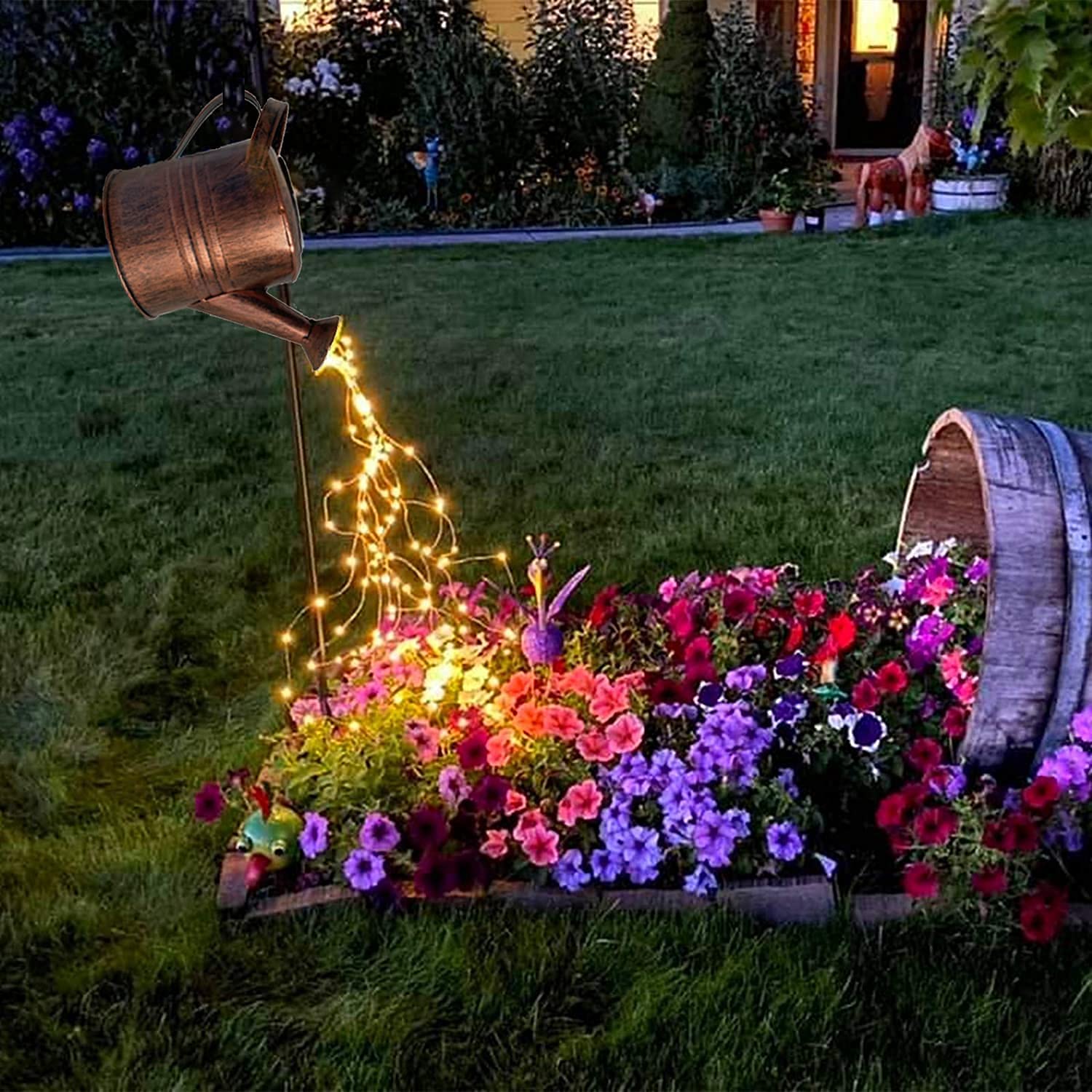 Asdfg Watering Can Led String Lights - Stars Solar Shower Garden Lamp Decoration Waterproof Fairy Solar Light Ornament Copper Wire Bee Day Outdoors Hanging String Lamps Lawn Path(With Bracket)