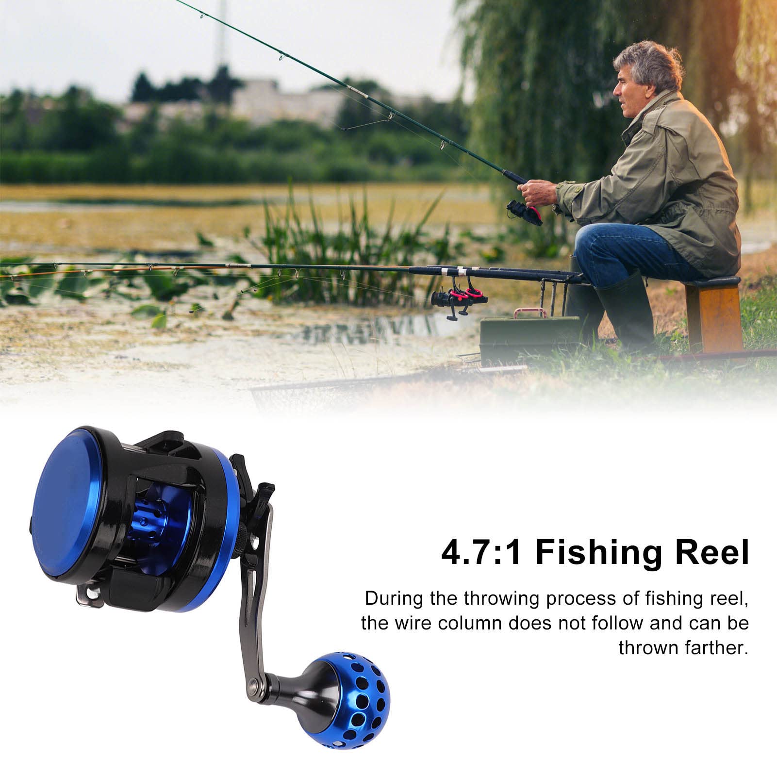 Alomejor Metal Drum Fishing Reel 7+1Bb 4.7:1 High Speed 6Kg Maximum Magnetic Force Brake Fishing Reel