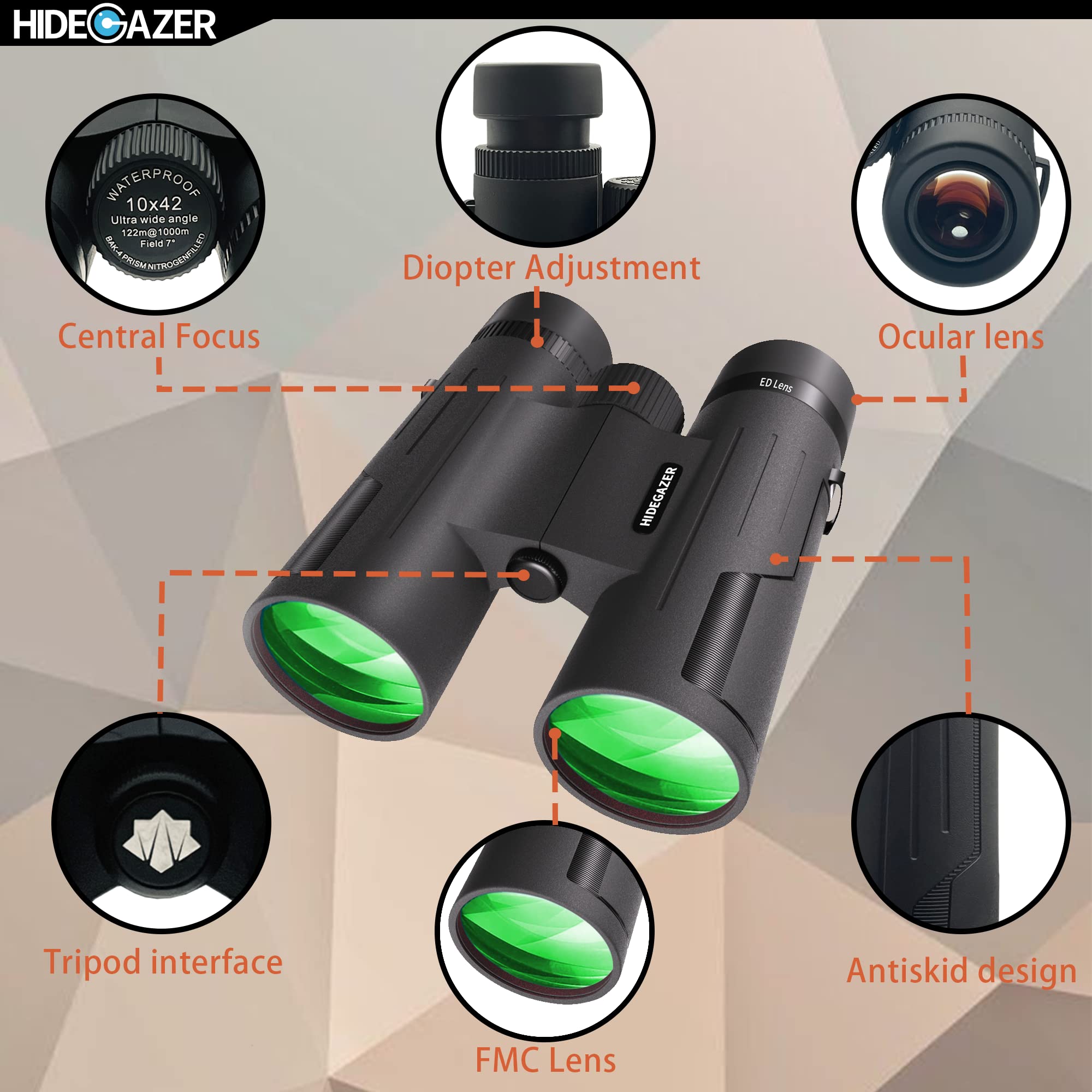 Hidegazer Binoculars For Adults And Kids, Compact Binoculars High Powered,Large View Binoculars Low Light Night Vision，Hunting Binoculars For Birds Watching,Sightseeing,Travel,Concert,Outdoor Sports