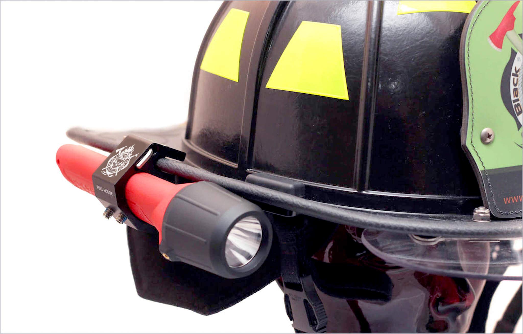 Fire Cam Blackjack Firefighter Helmet Aluminum Flashlight Holder (Full House)