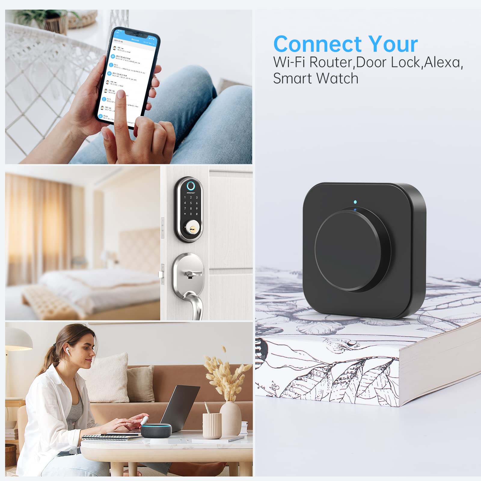 Smonet Smart Lock Wi-Fi Gateway, G2 Gateway Wi-Fi Bridge Remote Control, Smart Hub Compatible With Alexa, Google Home Voice Control For Homes And Hotel