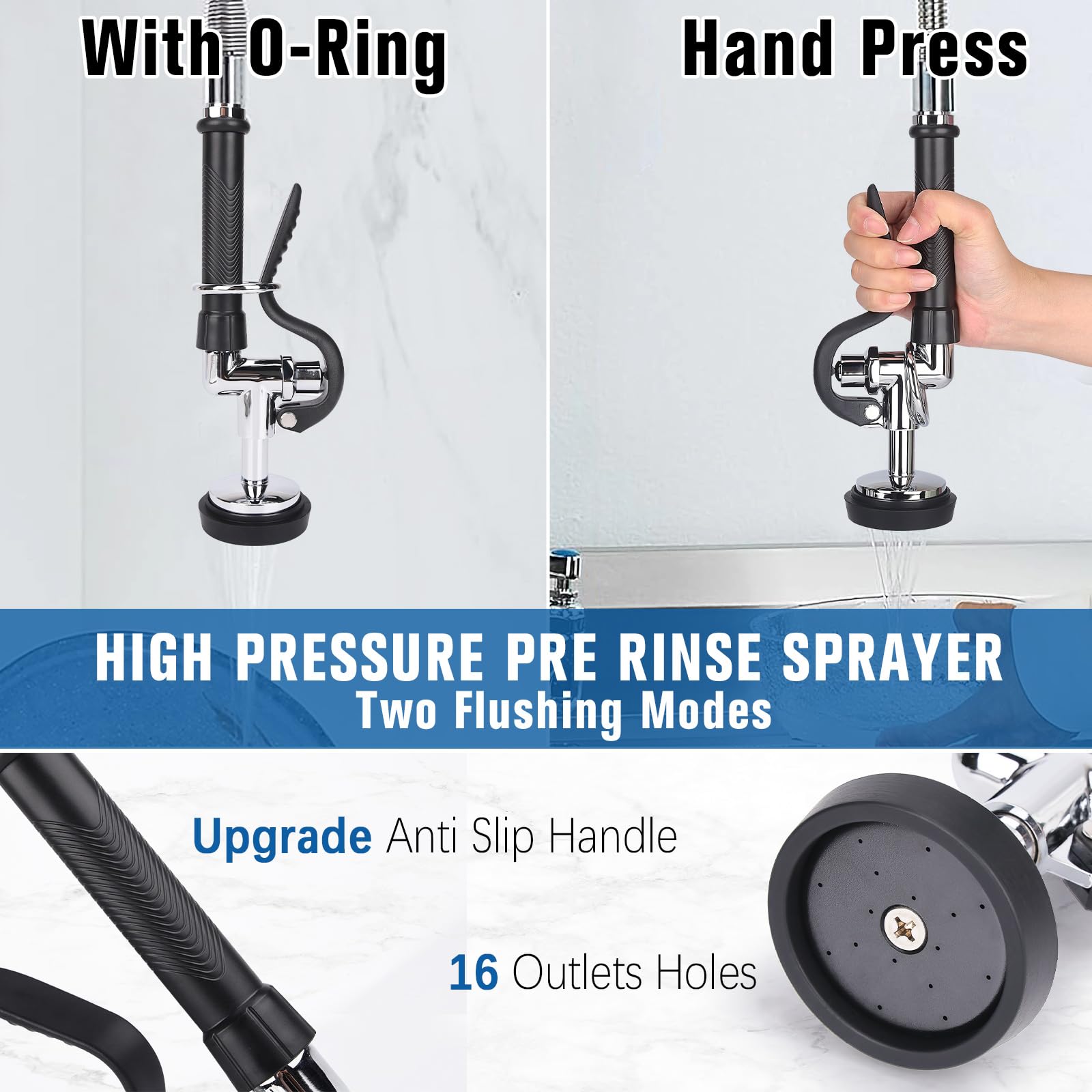 Bzimak 21" Height Commercial Sink Faucet Deck Mount With Pre-Rinse Sprayer, Commercial Kitchen Faucet With 8" Add-On Swing Spout Faucet & Spring Pull Down Sprayer, 8" Adjustable Center Kitchen Faucet