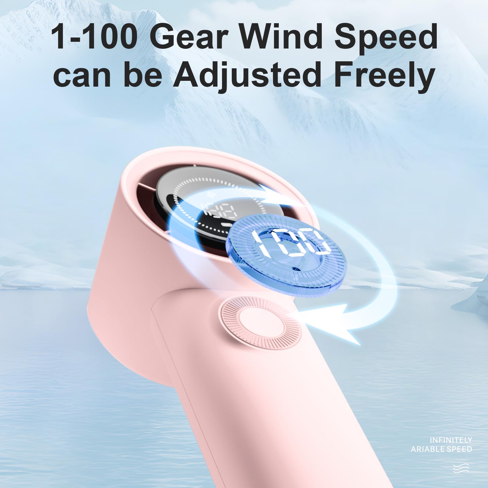 Portable Handheld Turbo Fan With 3600Mah Usb Rechargeable Battery, 100-Speeds, 26H Max Cooling Time