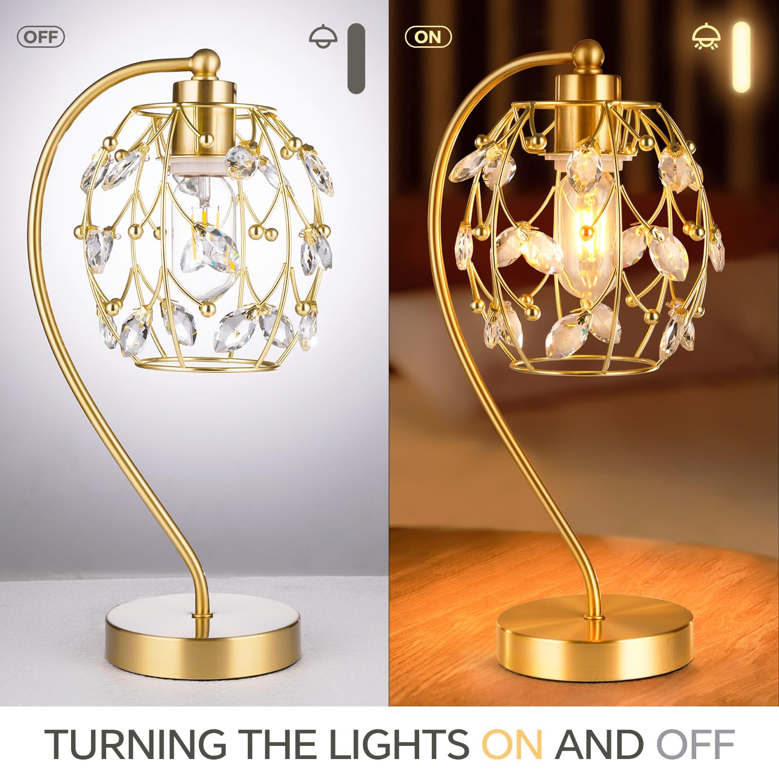 Dggdome Crystal Table Lamps For Living Room, Gold Crystal Bedside Lamp, Modern Nightstand Lamps For Bedroom Home Office, Elegant Decorative Gold Desk Lamps For Girls Room, Single