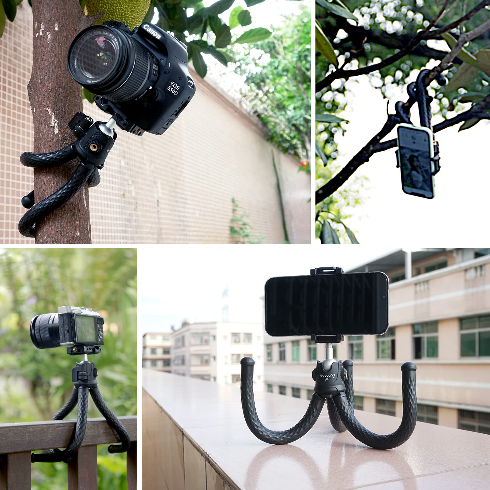 Goocong Phone Tripod, Flexible Tripod For Cell Phone With Cell Phone Mount Portable Camera Tripods For Iphone, Samsung Smartphone, Google Pixel, Dslr Canon, Nikon Camera