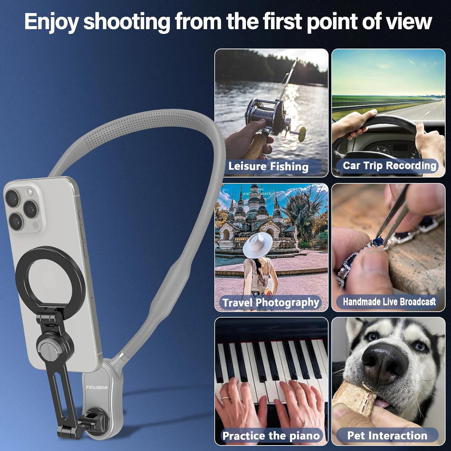 Folibor Magnetic Phone Holder, 4 In 1 Neck Mount For Phones & Action Camera, Hand  Cell Phone Holder For Recording Pov/Vlog Video Selfie, Neck Tripod For Iphone, Gopro, Android Phones Grey