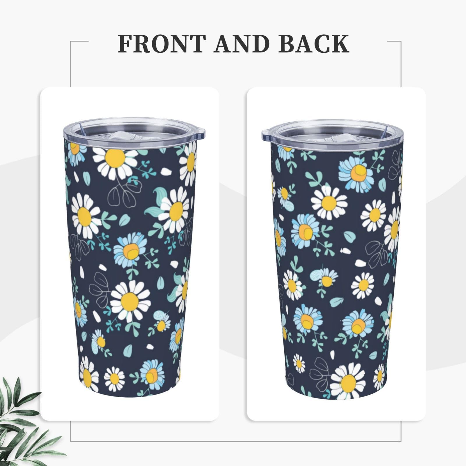 Daisy Flowers Tumbler 20Oz Floral Stainless Steel Insulated Tumblers With Lid And Straw Spring