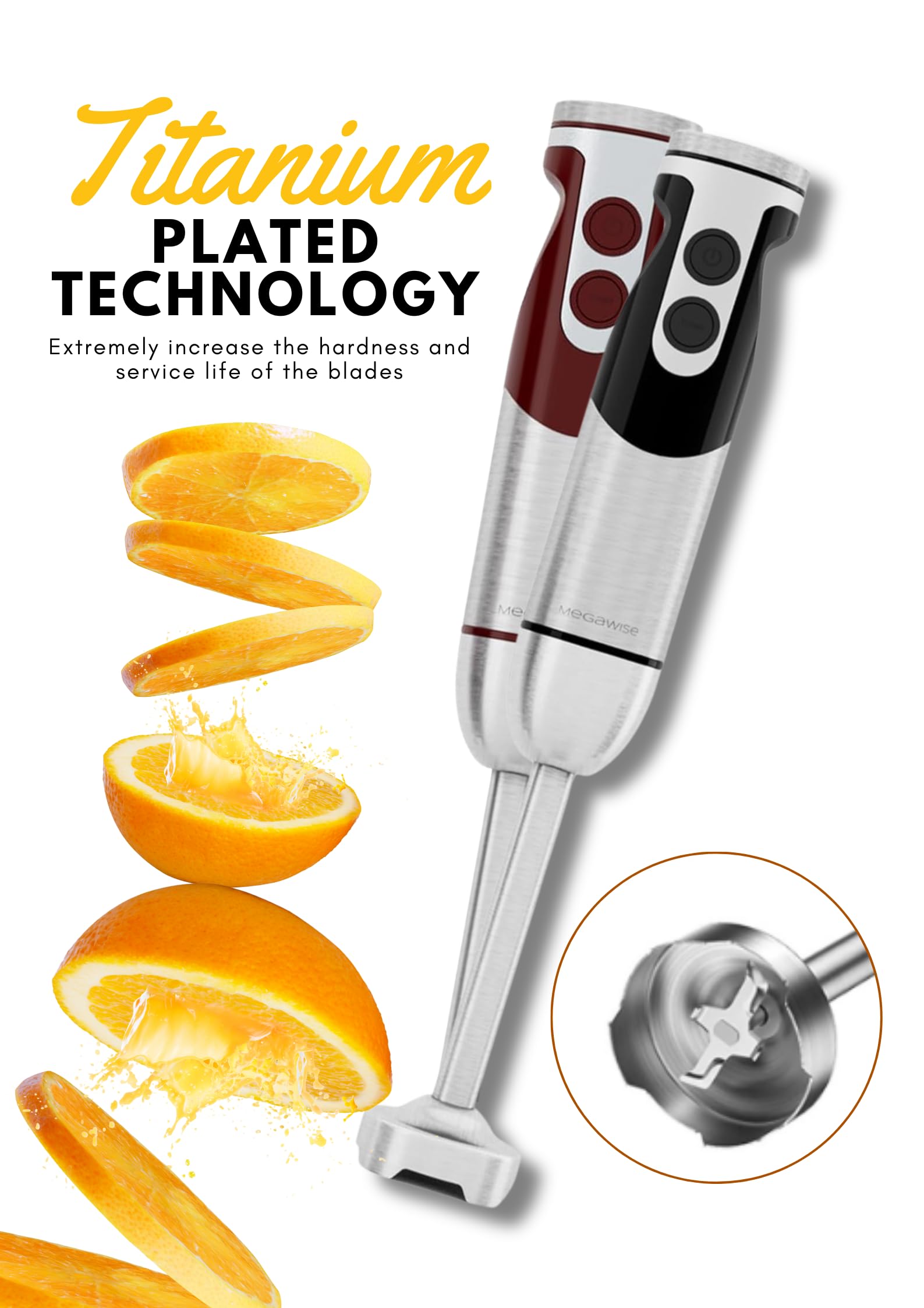 Megawise 3-In-1 Hand Blender Set With Variable Speed Control, 400W Immersion Blender Includes Whisk, Milk Frother, Chopper, And Beaker For Smoothies, Soups, And Baby Food (Red)