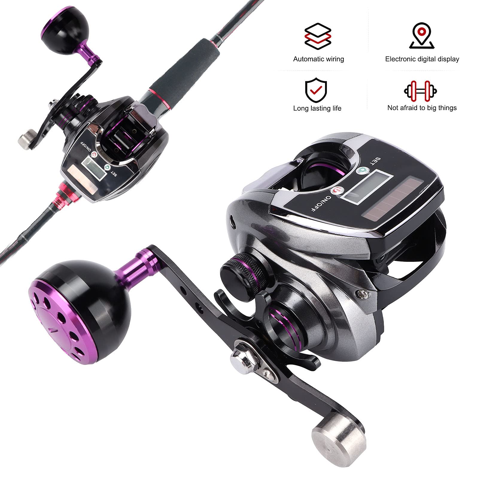 Flexman Baitcasting Fishing Reel, 8.0:1 Speed Ratio Water Proof Digital Display Baitcasting Reel With Backlight, 9 Gears Magnetic Brake Fishing Reel Counter For Musky Bass
