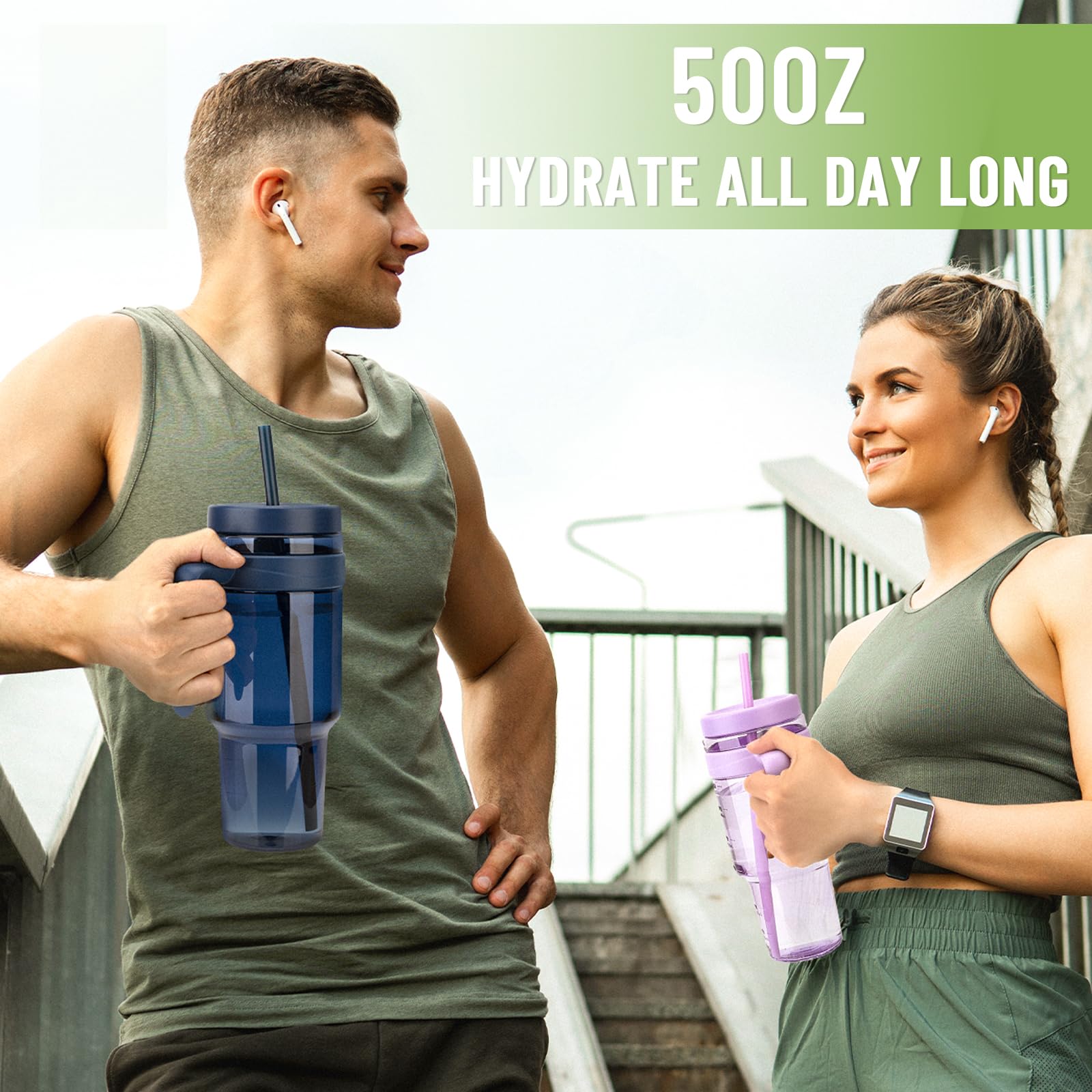 50 Oz Tritan Clear Plastic Tumbler With Handle  Reusable Leak-Proof- Water Bottle