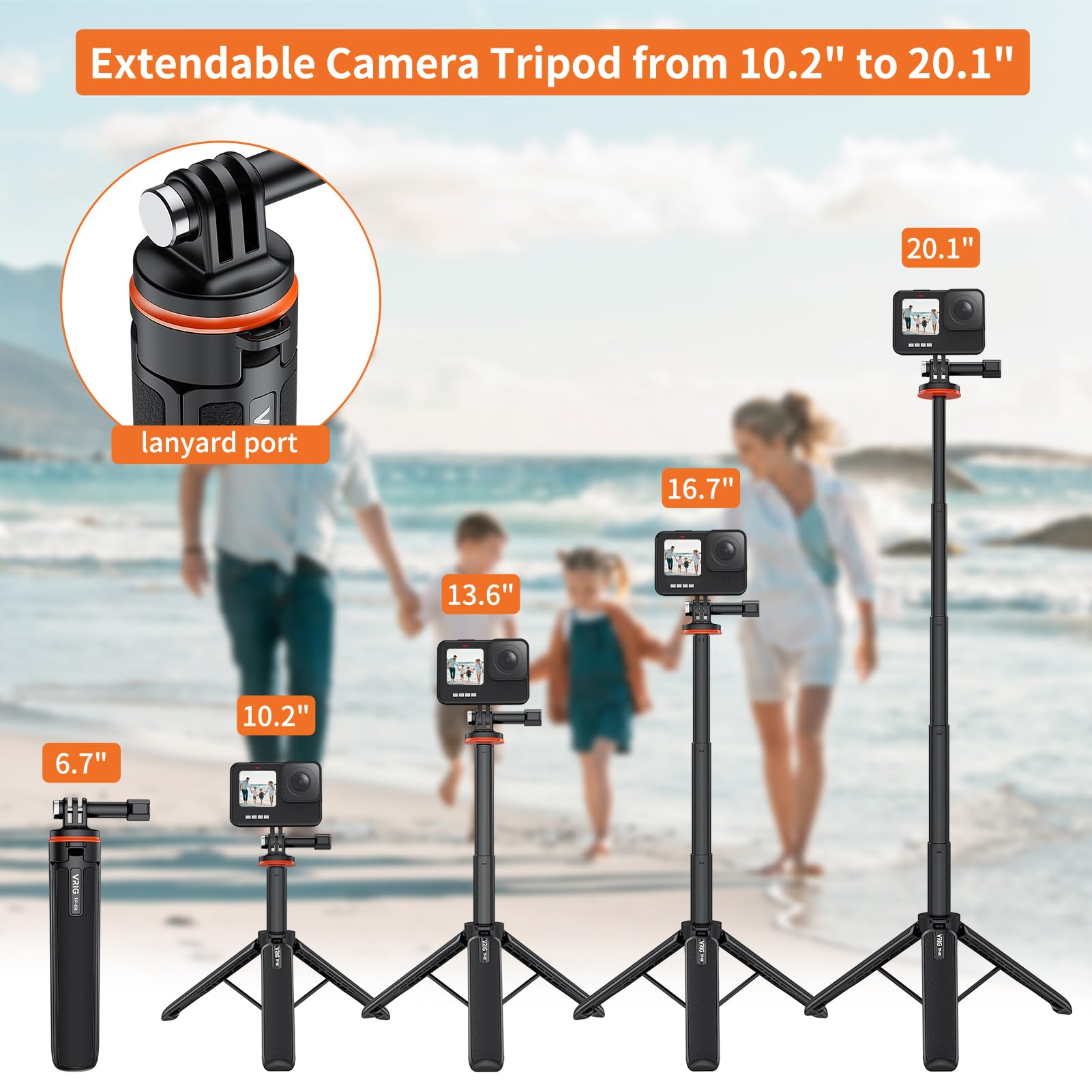 Vrig Direct Vrig 20.1” Mini Extendable Tripod For Action Camera,Portable Selfie Stick Tripod Camera Tripod For Gopro Hero 12 11 10 9/Dji Action 5 4 3/Insta360 Ace Pro