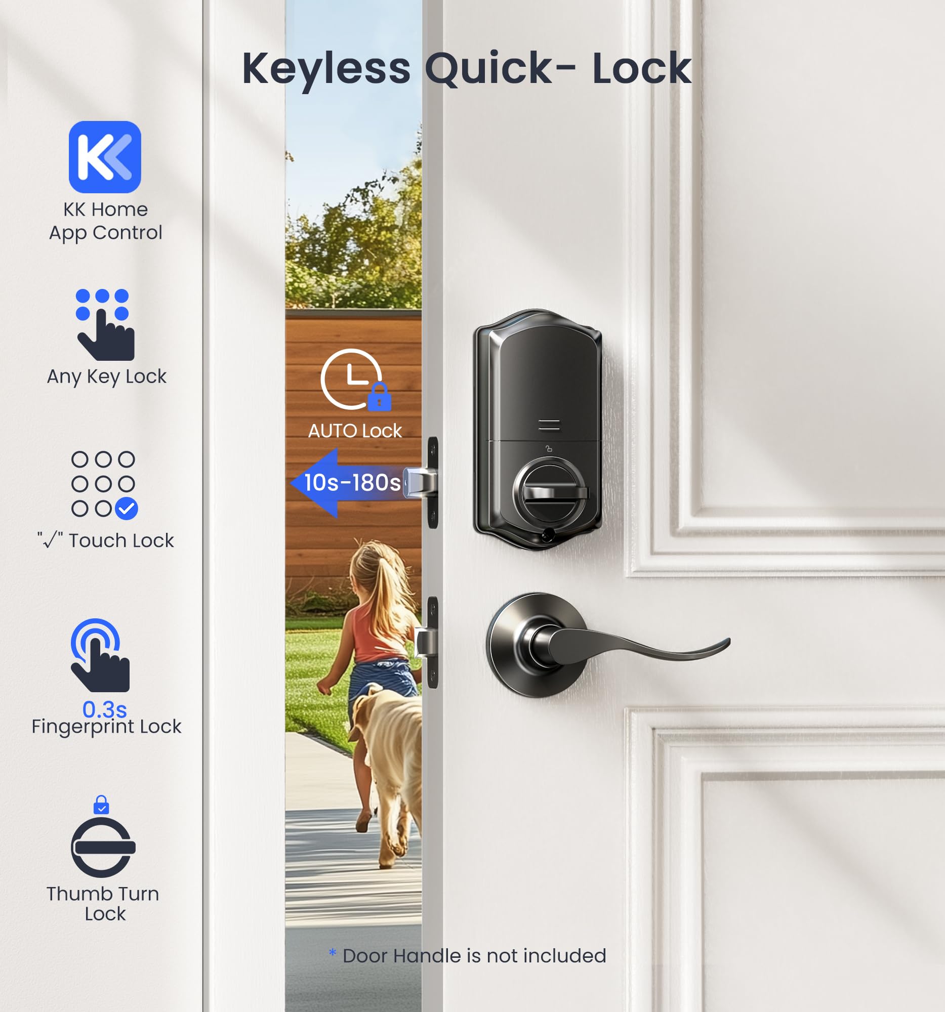 Veise Ve017G Wi-Fi Keyless Entry Door Lock With Fingerprint, Remote App Control, Smart Locks For Front Door, Electronic Keypad Deadbolt, Auto Locking, Waterproof, Easy To Install, Matte Black