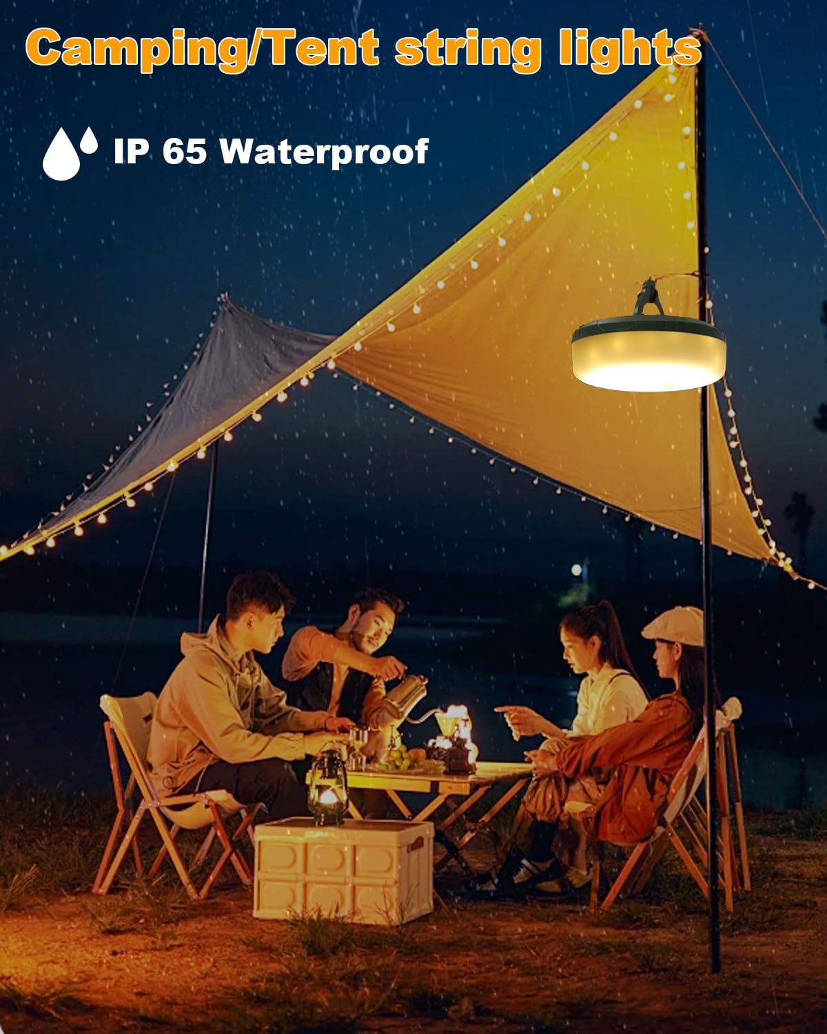 Hsxlxsc Solar Camping String Lights, 4 In 1 Camping String Lights Outdoor With 8 Lighting Modes, Solar Powered/Usb Rechargeable Portable Camping Light For Camping, Yard, Hiking, Tent Rvs, Awning