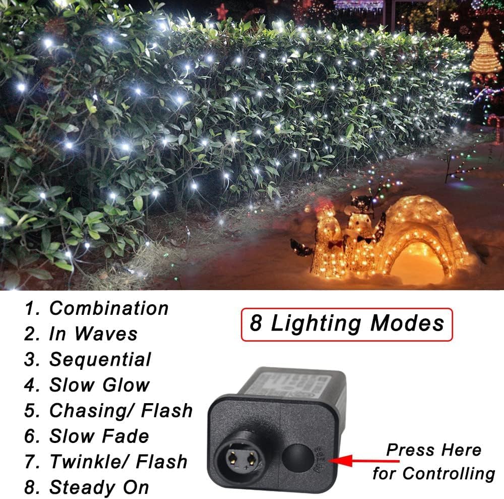 Pooqla White Net Outdoor Christmas Lights, 300 Led, 14.8X4.9 Ft Mesh For Bushes, 8 Modes Waterproof Twinkle String Connectable For Halloween Hedge Yard Garden Party Decor