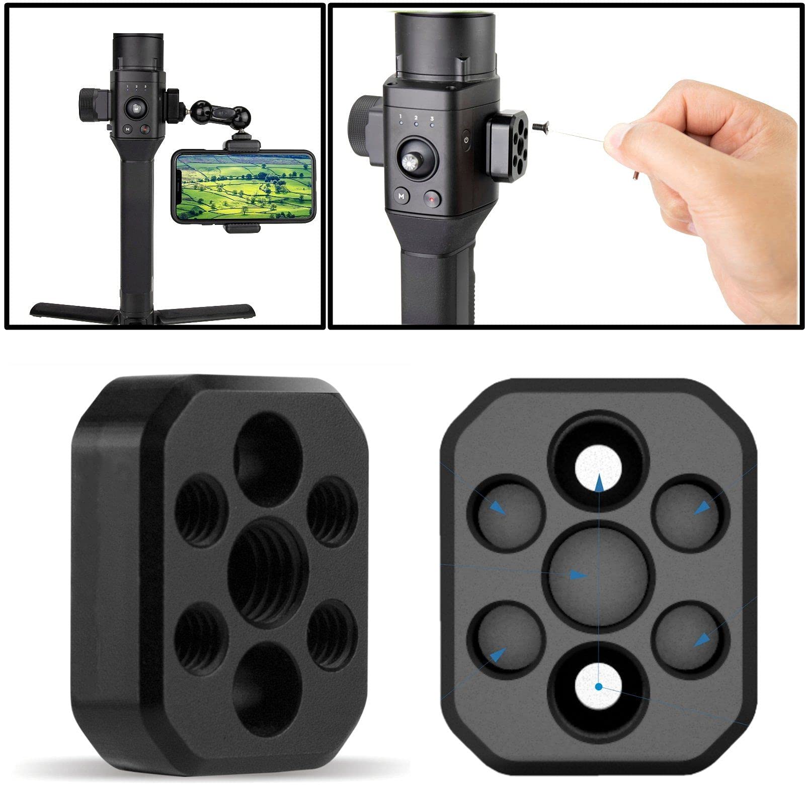 Mookeenone 1Lightweight Extension Plate Adaptor Gimbal Stabilizer With 1/4 & 3/8 Inch Screw Hole Extend Monitor Mount Plate For Dji Ronin S