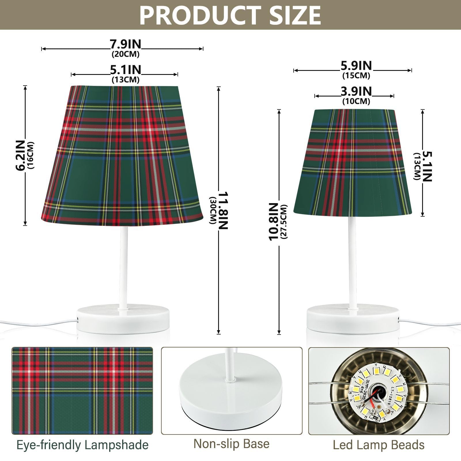Kcldeci Plaid Tartan Check Lamps For Bedrooms Bedside Table Lamps Nightstand Lamps For Living Room Reading Bed Side End Table S