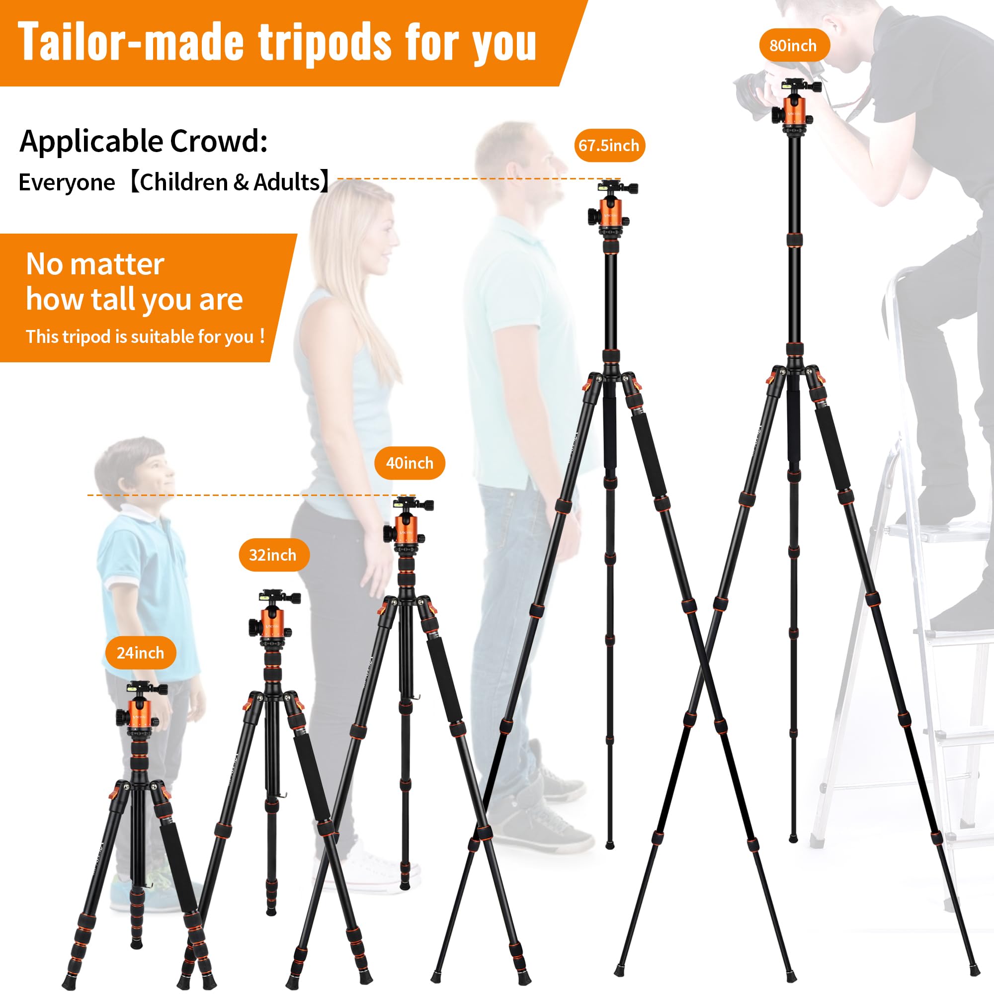 Victiv 80" Camera Tripod, Aluminum Heavy Duty Tripod Stand With 360° Ball Head, Camera Tripods & Monopods With Carry Bag, Suitable For Canon Nikon Binoculars Spotting Scope Telescope