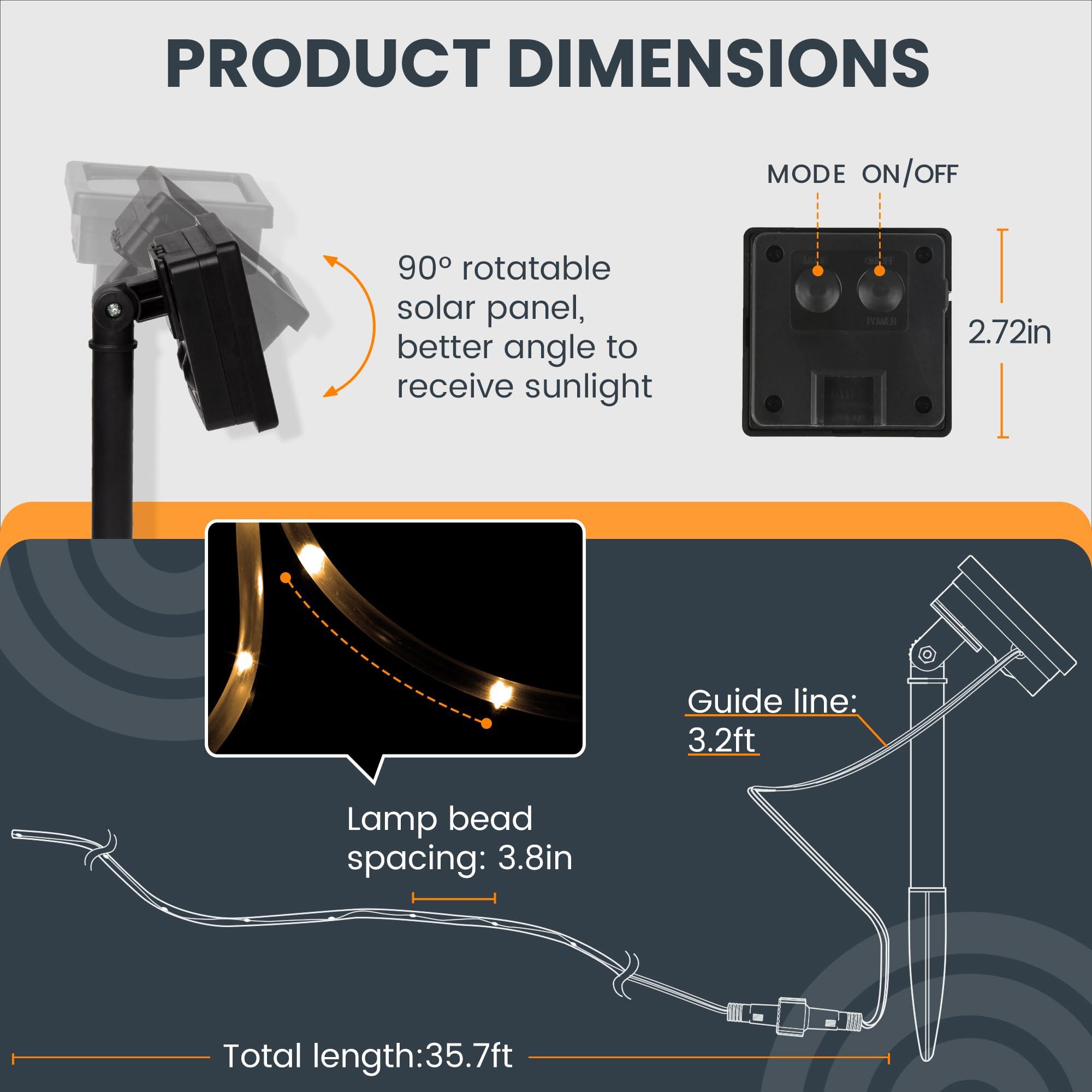 Gigalumi 2 Pack Solar Lights, Each With 100 Leds 35.7 Ft 8 Modes, Waterproof Outdoor Rope Lights For Balcony Fence Patio Backyard Camping (Warm White)