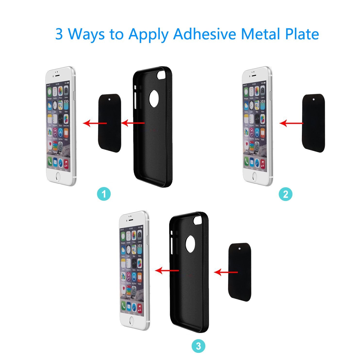 Dstelin Universal Metal Plate 8 Pack For Magnetic Phone Car Mount Holder Cradle With Adhesive (Compatible With Magnetic Mounts) - 4 Rectangle And 4 Round, Black