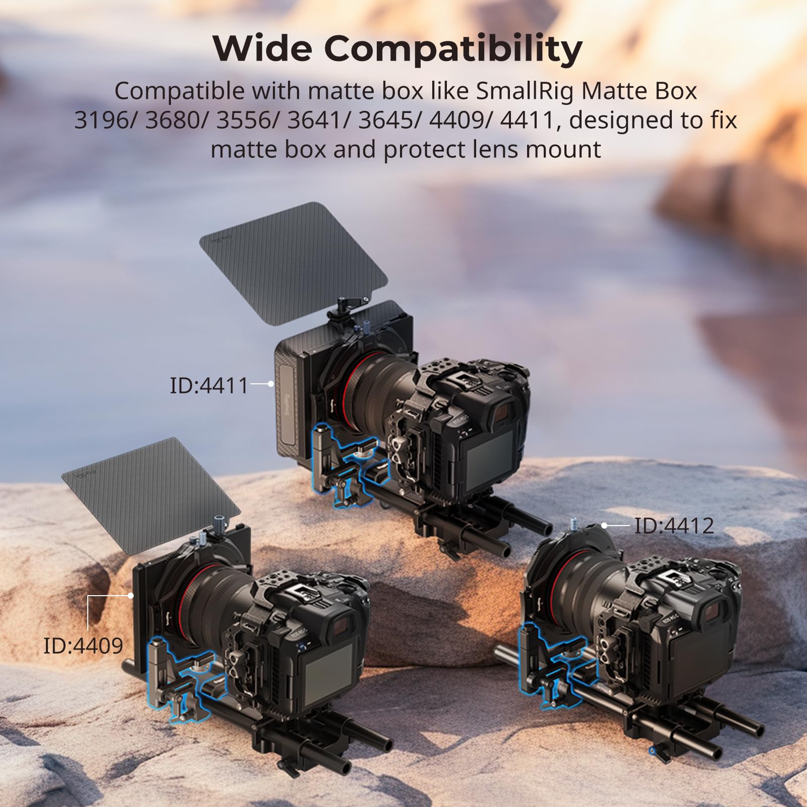 Smallrig Adjustable Swing-Away Support, 15Mm Dual Rod Clamp With Side-Opening Rocker, With 1/4"- 20 Screw And Locating Pins, Anti-Twist Design, For Matte Box - 4414