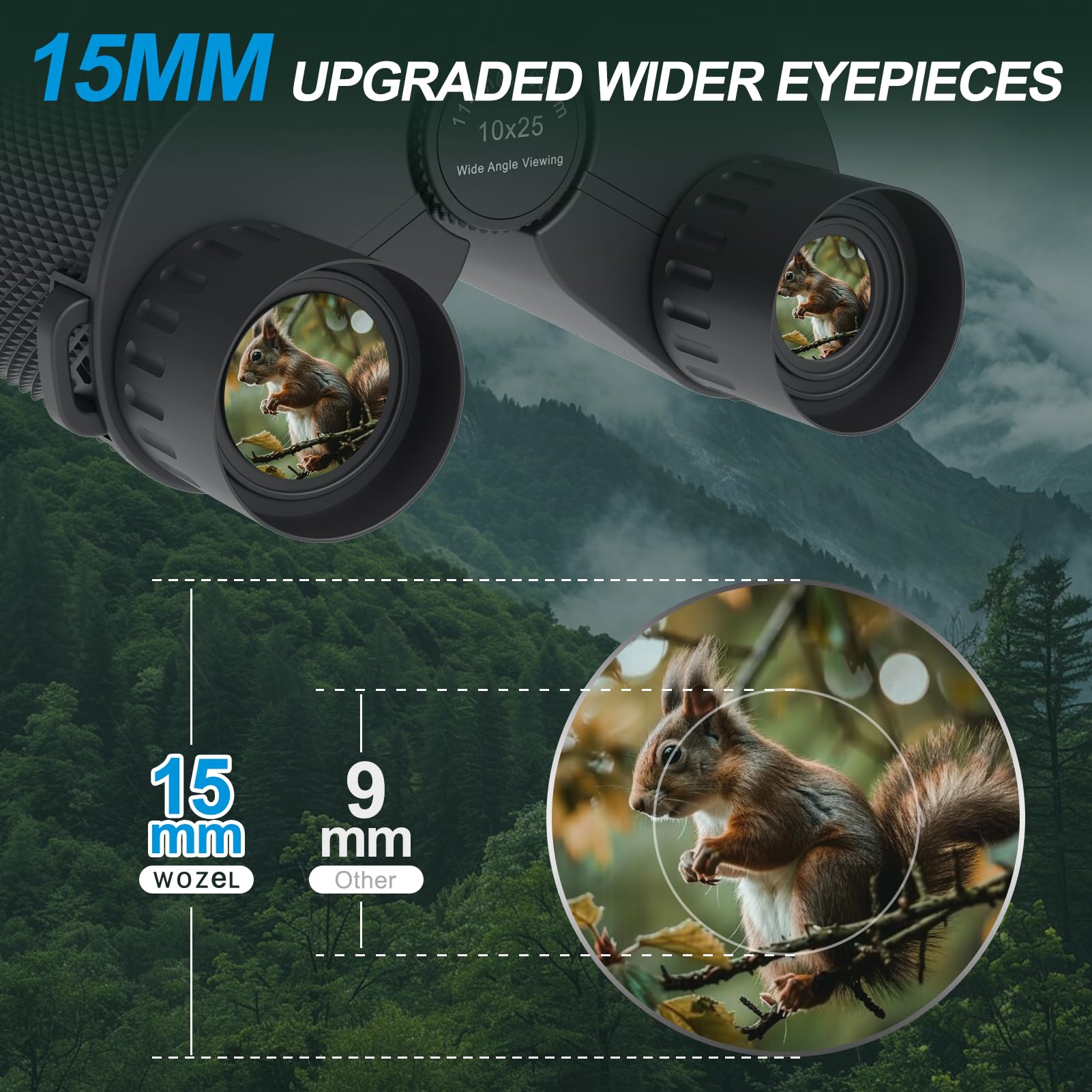 Wozel 10X25 High Powered Binoculars For Adults - Compact Binoculars For Kids With Large View - Small Pocket Binoculars For Bird Watching Hunting Stargazing Cruise Ship Travel Hiking