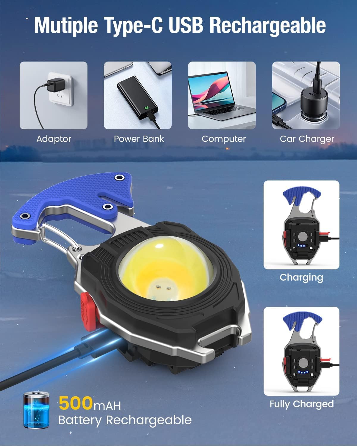 Hgnn Keychain Work Light, 7 Modes Mini Rechargeable Torch, Ipx5, 800 Lumens Cob Keychain Flashlight, Multifunctional Portable Light With Whistle For Outdoor Camping Emergency Lighting