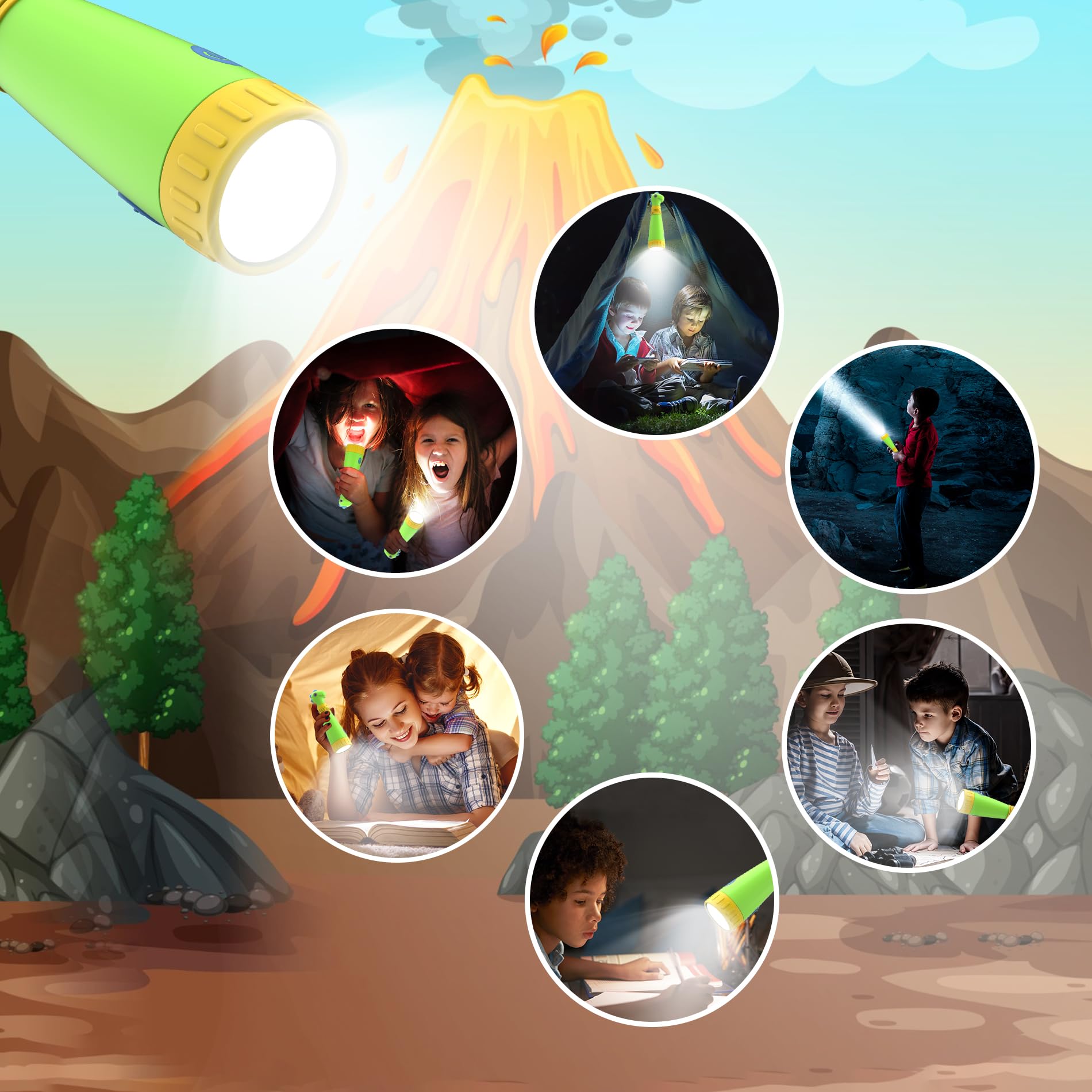 Auksky Rechargeable Dinosaur Flashlight With Roar For Kids, Kids Flashlight Camping Gear Toddler Handheld Flashlight For Kids, Halloween Christmas Lights For Boys Girls, Dino Kid Lantern
