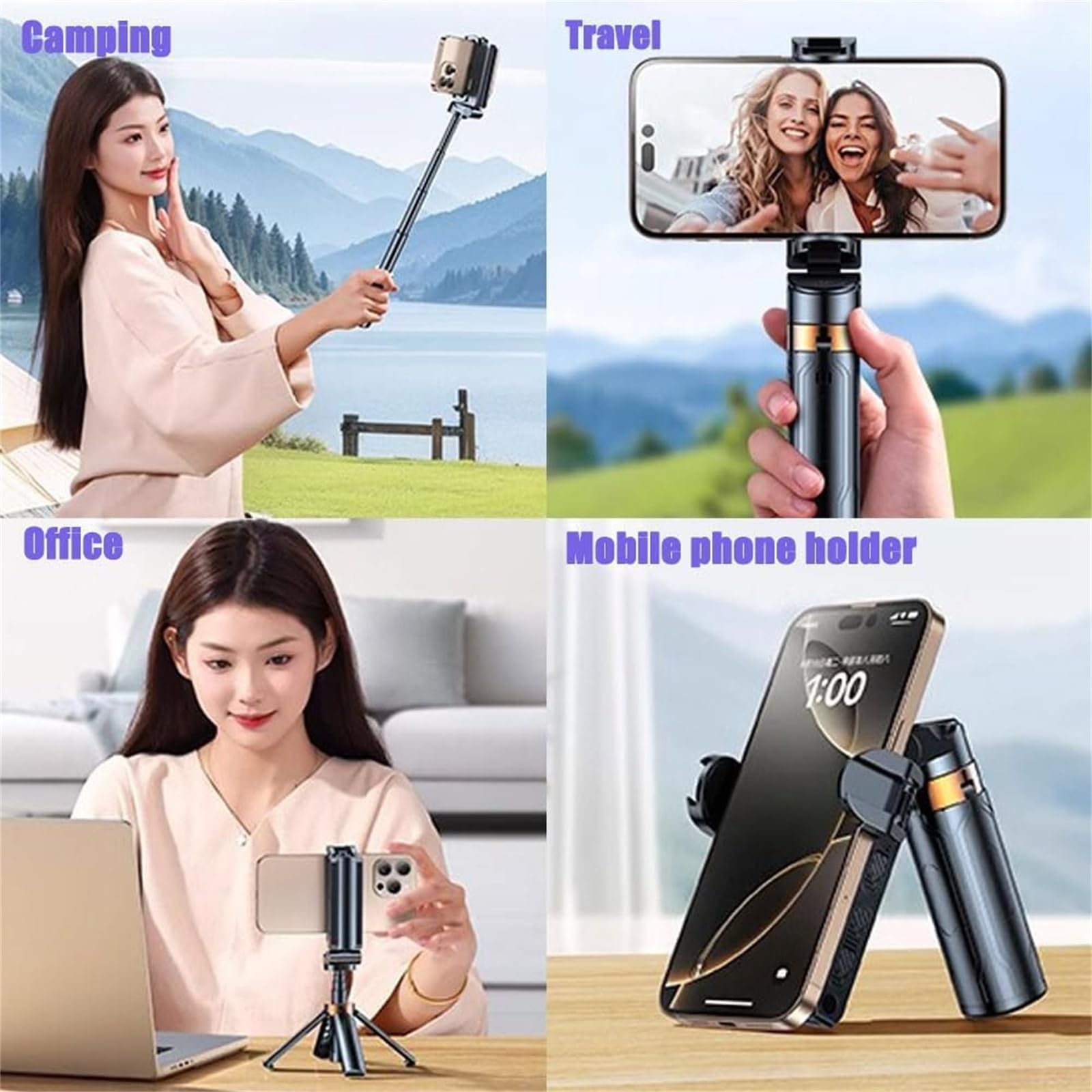 Clhjinruoliu Pocketflex Mini Tripod For Iphone, 360° Rotation Flexible Selfie Stick, Jc-25 Bt With Fill Light 4-Section Extension Height Adjustable For Vlogs, Photography,White