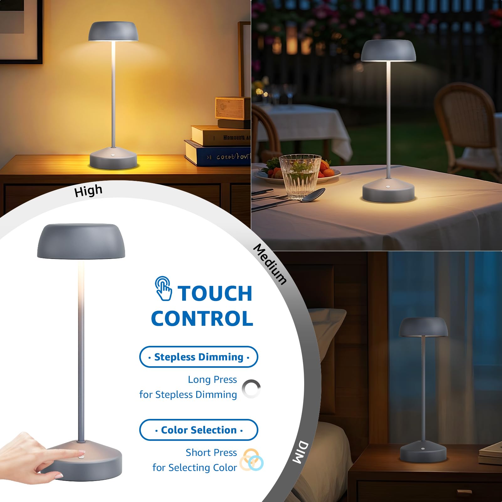 Fuyo Rechargeable Table Lamp With Wireless Charging Base, 4000Mah 8H Ip44 Cordless Dimmable Led Desk Light, Touch Control Indoor/Outdoor Lighting For Camping, Patio, Bedroom, Easter Decor