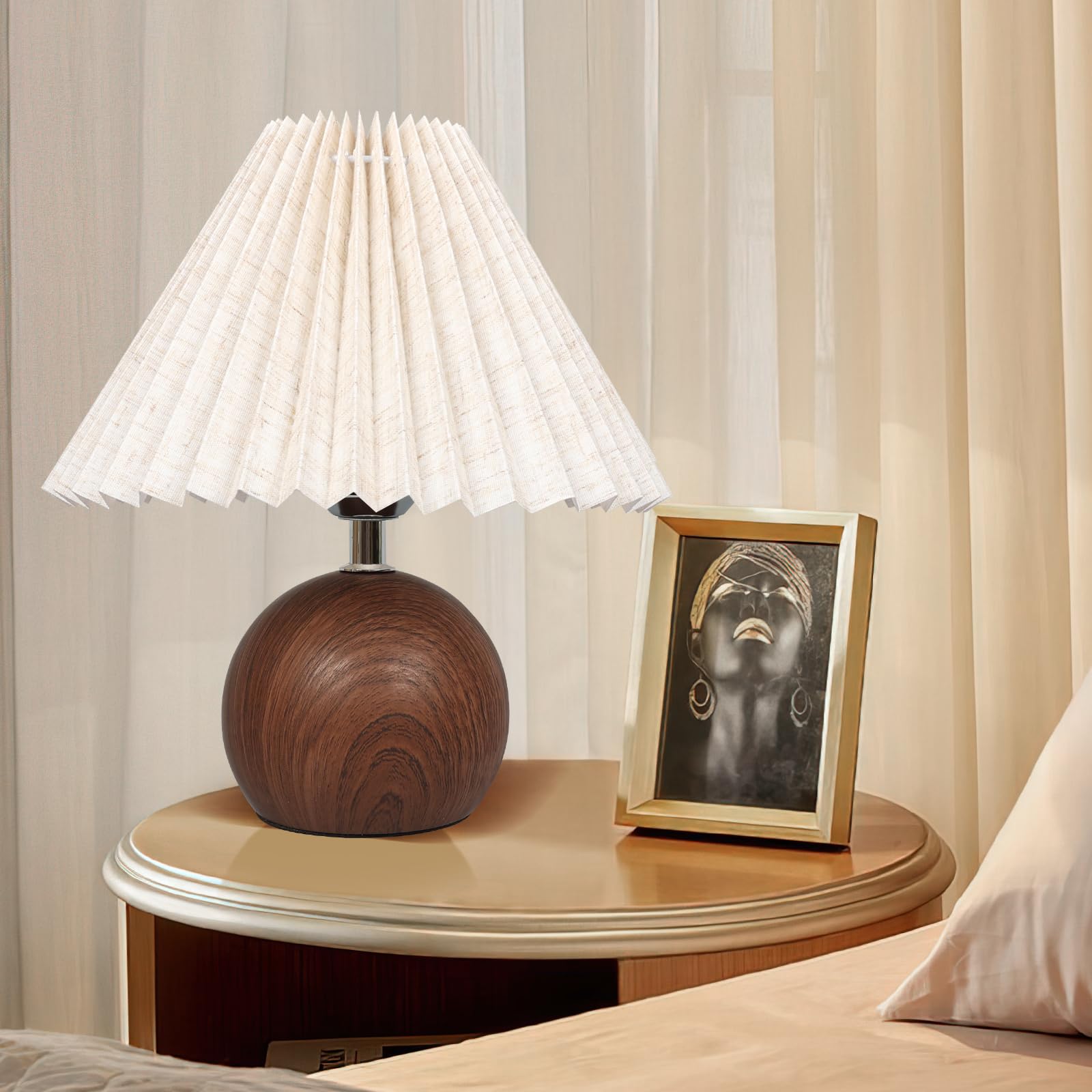 Jachoyi Small Pleated Table Lamp, Bedside Nightstand Lamp With Off White Lampshade, Morden Mini Lamp For Bedroom Home Office Decor, E27 Bulb Included