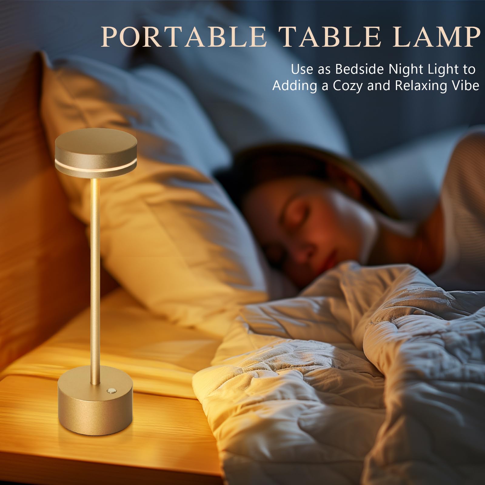 Gkeiten 2 Pack Cordless Table Lamp Rechargeable, 3 Way Dimmable Touch Lamp & 5000Mah Long Battery Time, Portable Small Metal Light For Reading/Office/Bedroom/Dining/Nightstand/Desk, For Home Décor – Gold
